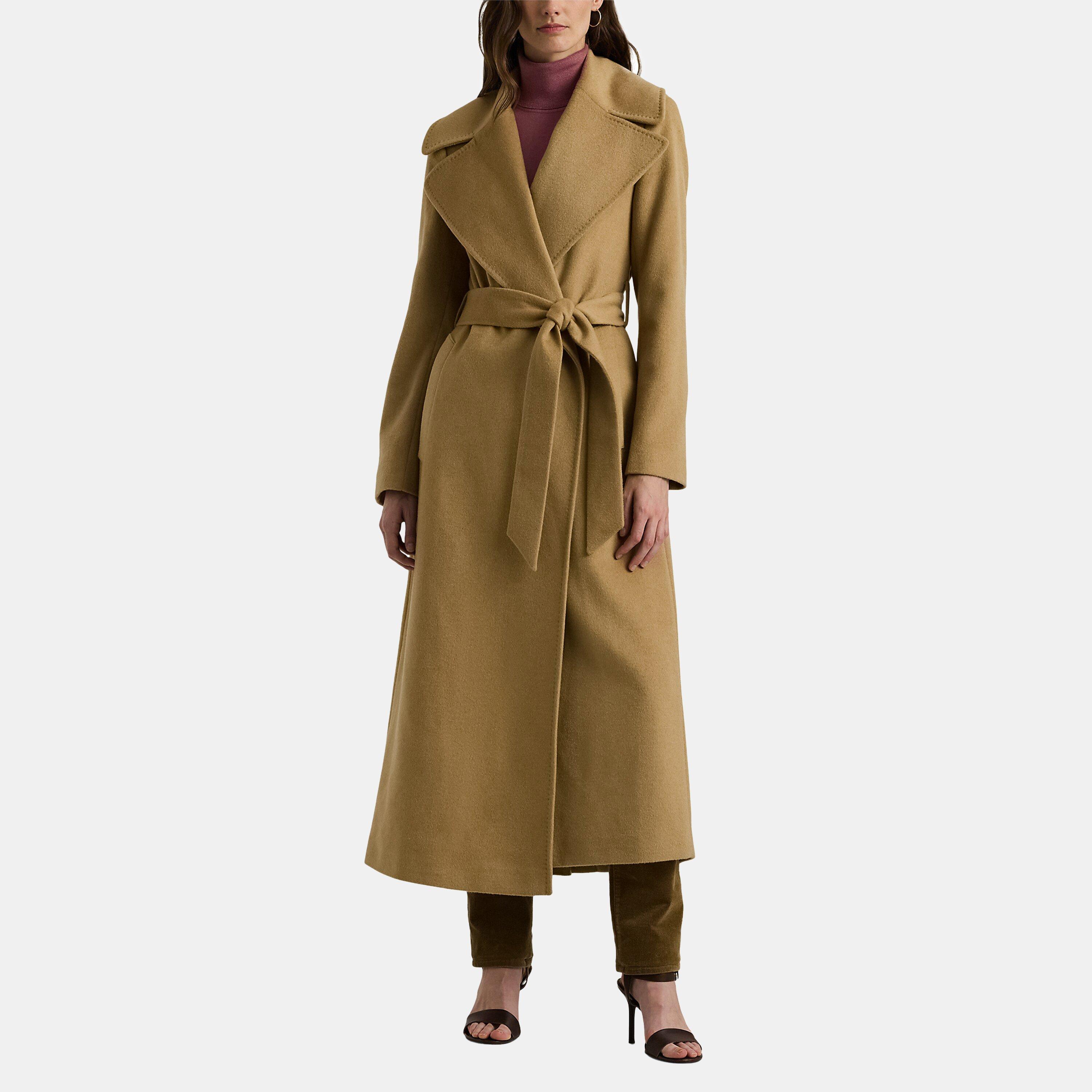 Camel - Lauren by Ralph Lauren - Women's Belted Wrap Wool Long Sleeve Overcoat - 2
