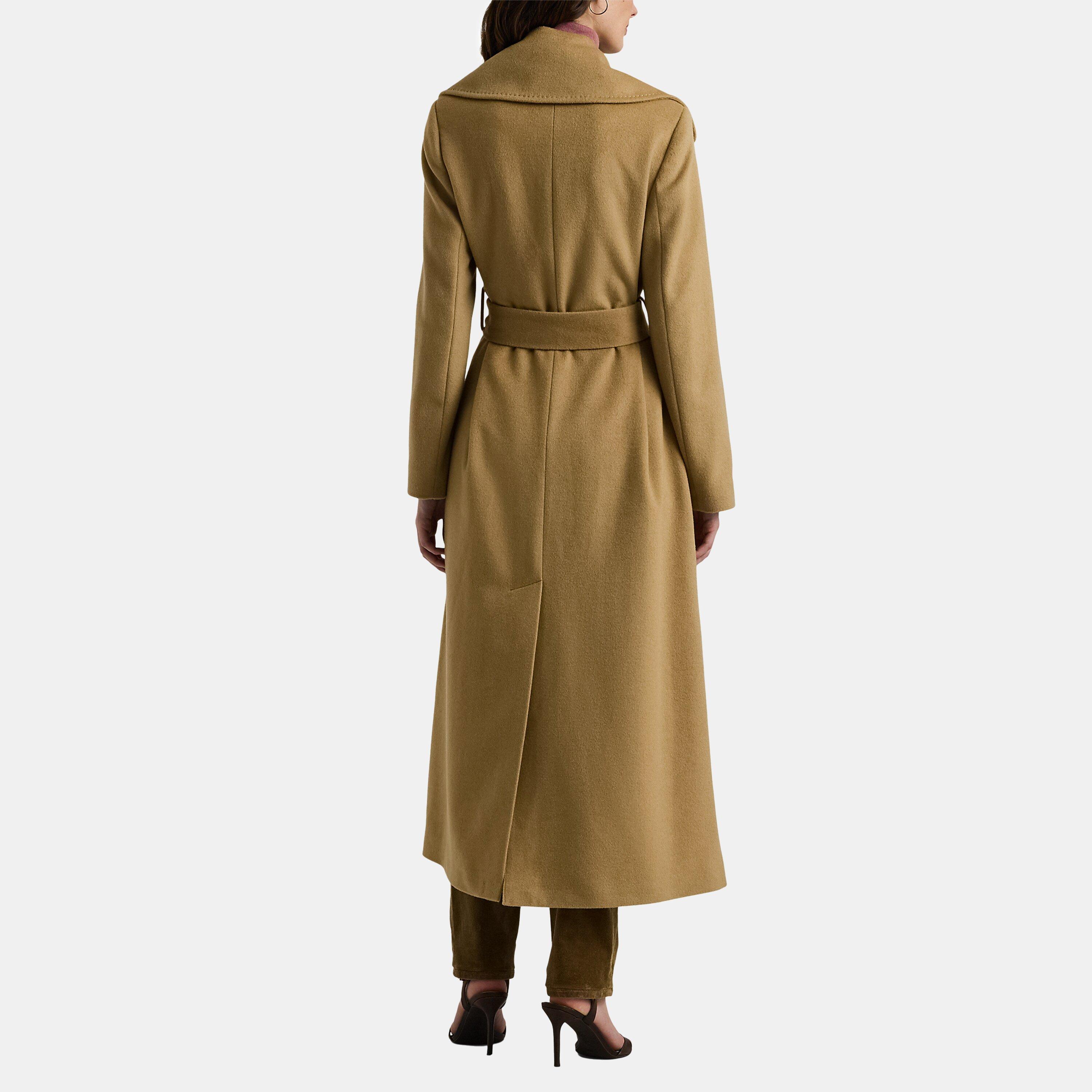 Camel - Lauren by Ralph Lauren - Women's Belted Wrap Wool Long Sleeve Overcoat - 3