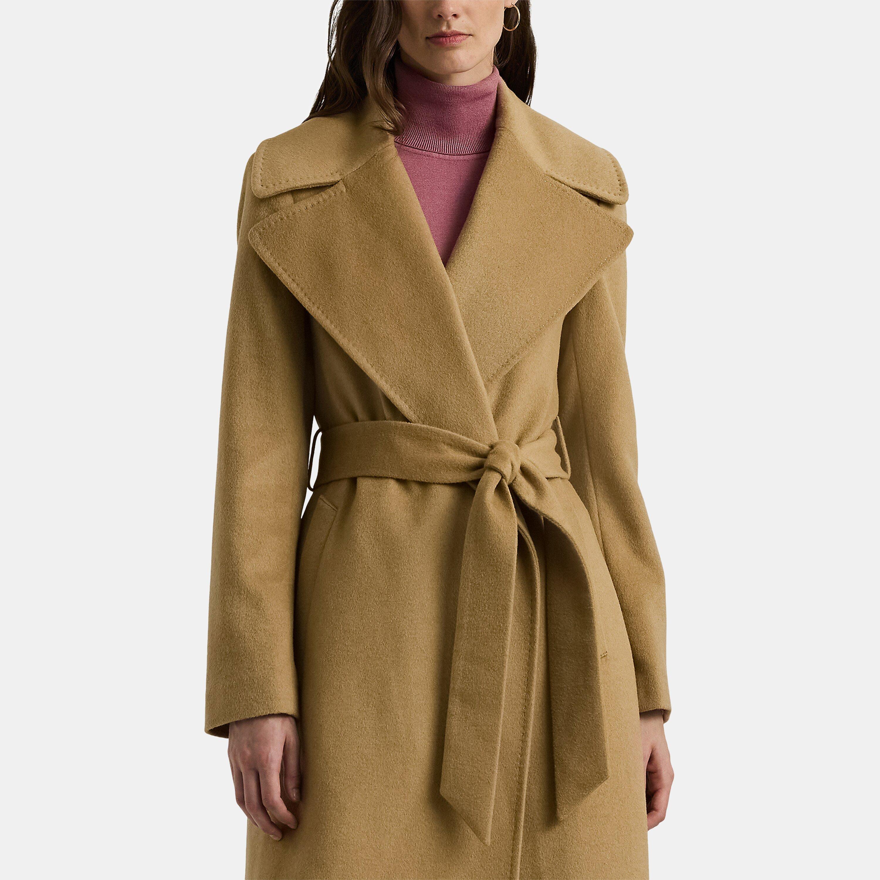 Camel - Lauren by Ralph Lauren - Women's Belted Wrap Wool Long Sleeve Overcoat - 4