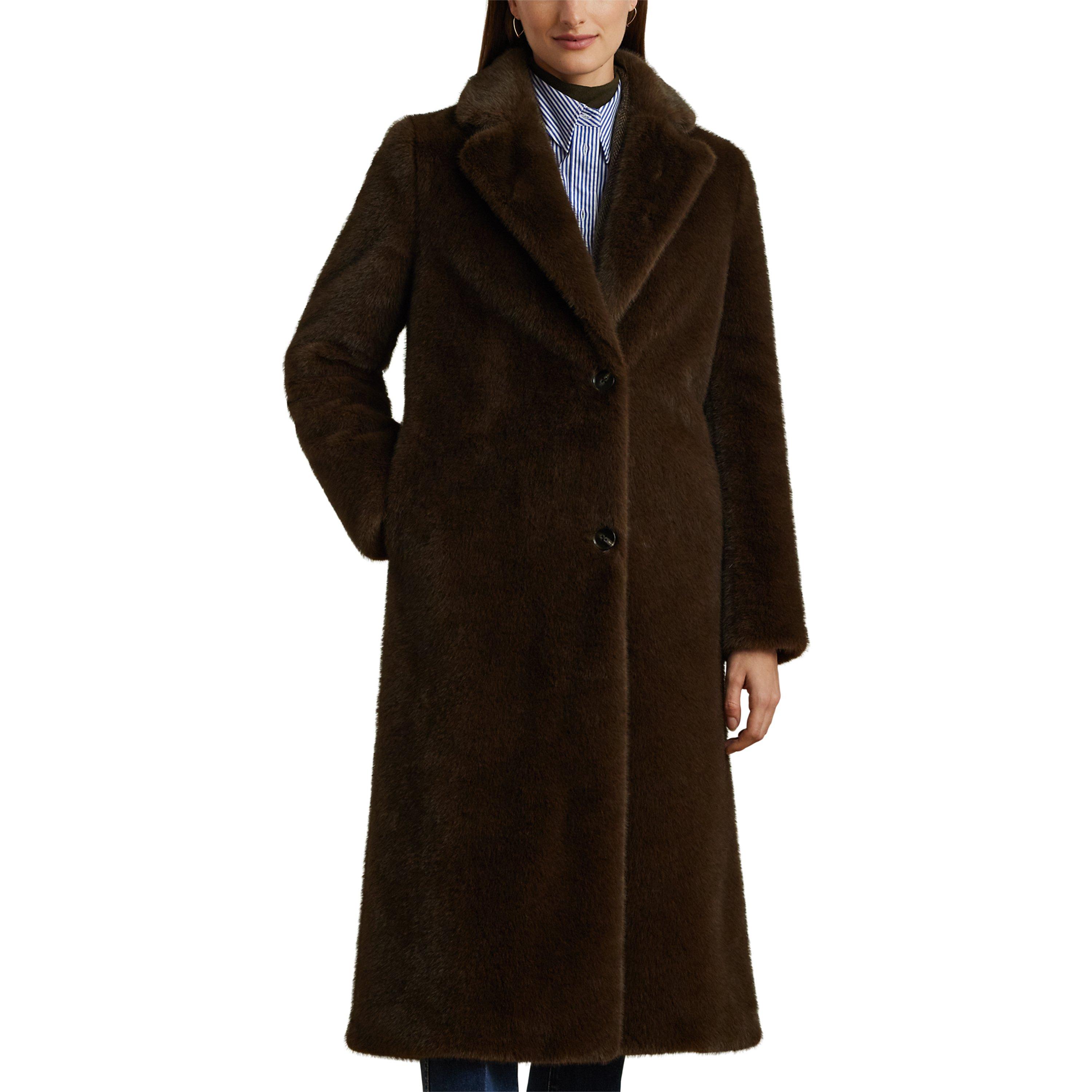 Circuit Brown - Lauren by Ralph Lauren - Women's Polo Ralph Lauren Long Sleeve Button Faux Fur Coat - 2