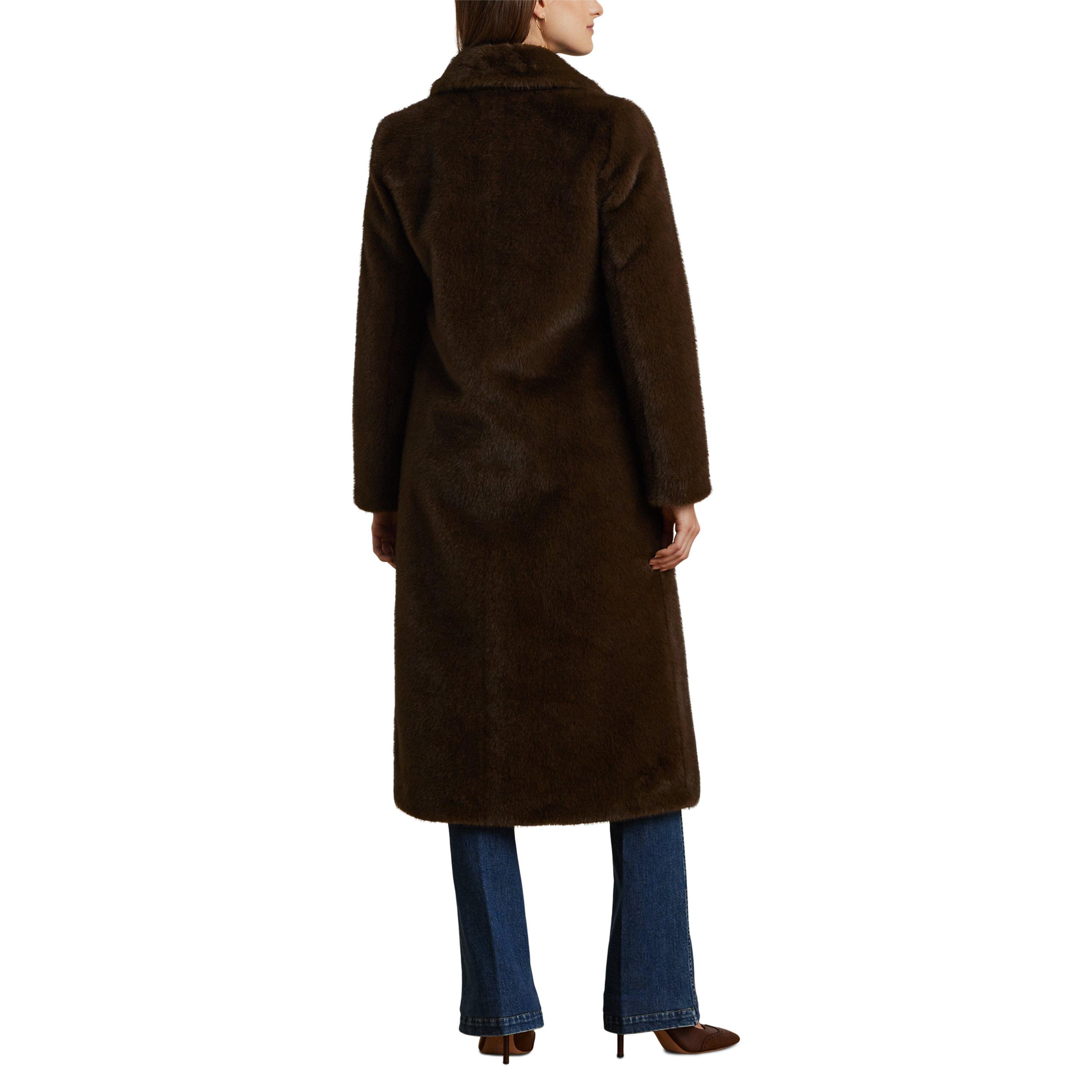 Circuit Brown - Lauren by Ralph Lauren - Women's Polo Ralph Lauren Long Sleeve Button Faux Fur Coat - 3