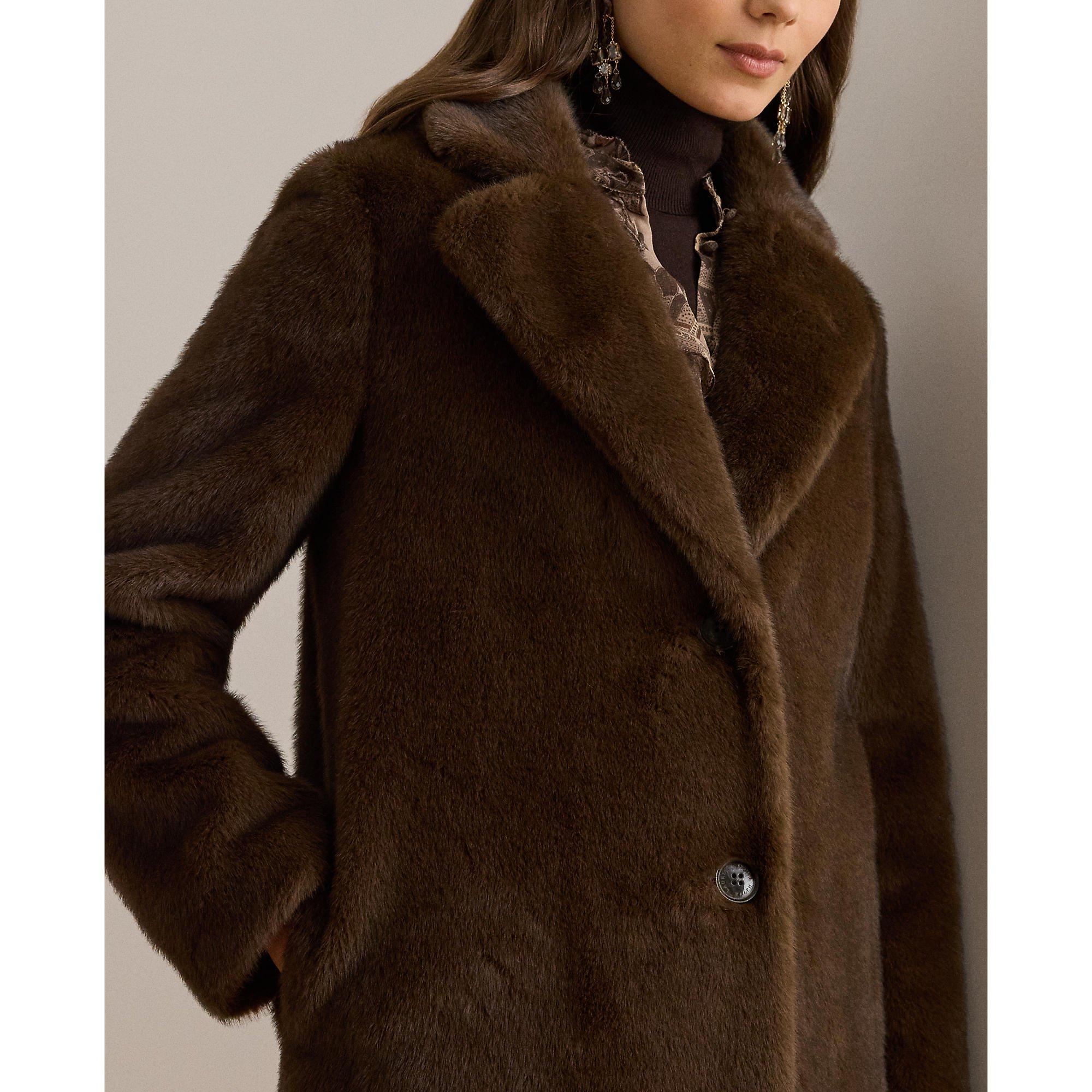 Circuit Brown - Lauren by Ralph Lauren - Women's Polo Ralph Lauren Long Sleeve Button Faux Fur Coat - 4