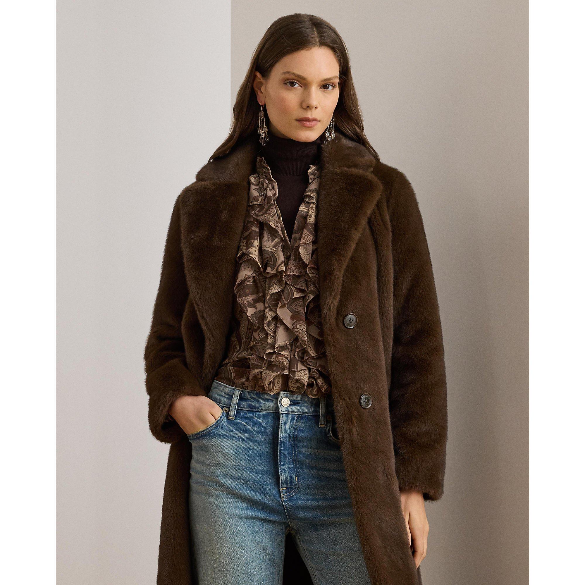 Circuit Brown - Lauren by Ralph Lauren - Women's Polo Ralph Lauren Long Sleeve Button Faux Fur Coat - 5