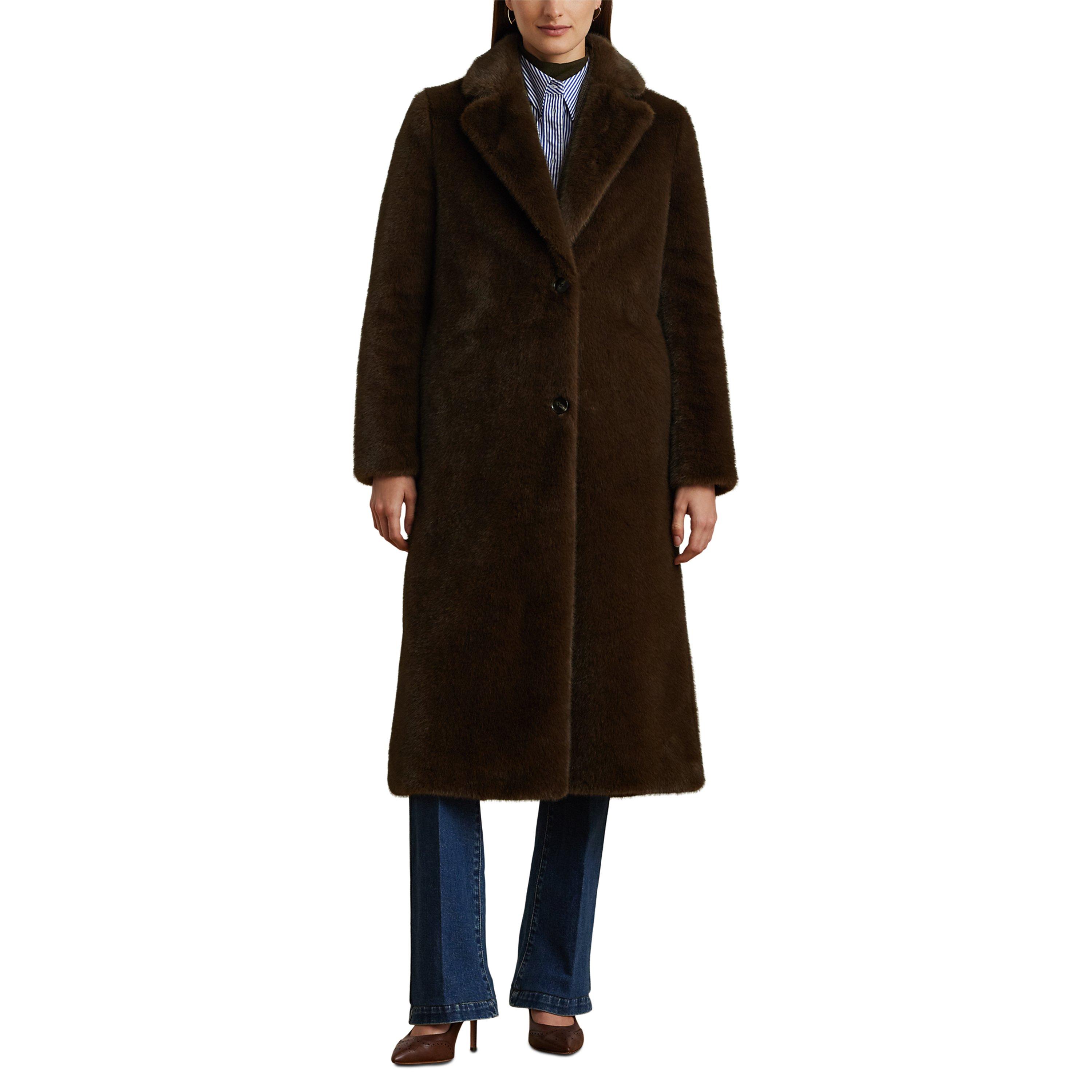Circuit Brown - Lauren by Ralph Lauren - Women's Polo Ralph Lauren Long Sleeve Button Faux Fur Coat - 4