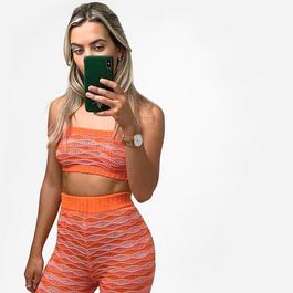logo-check cotton T-shirt Orange ISAWITFIRST Stripe Crochet Knitted Bralet Co-Ord