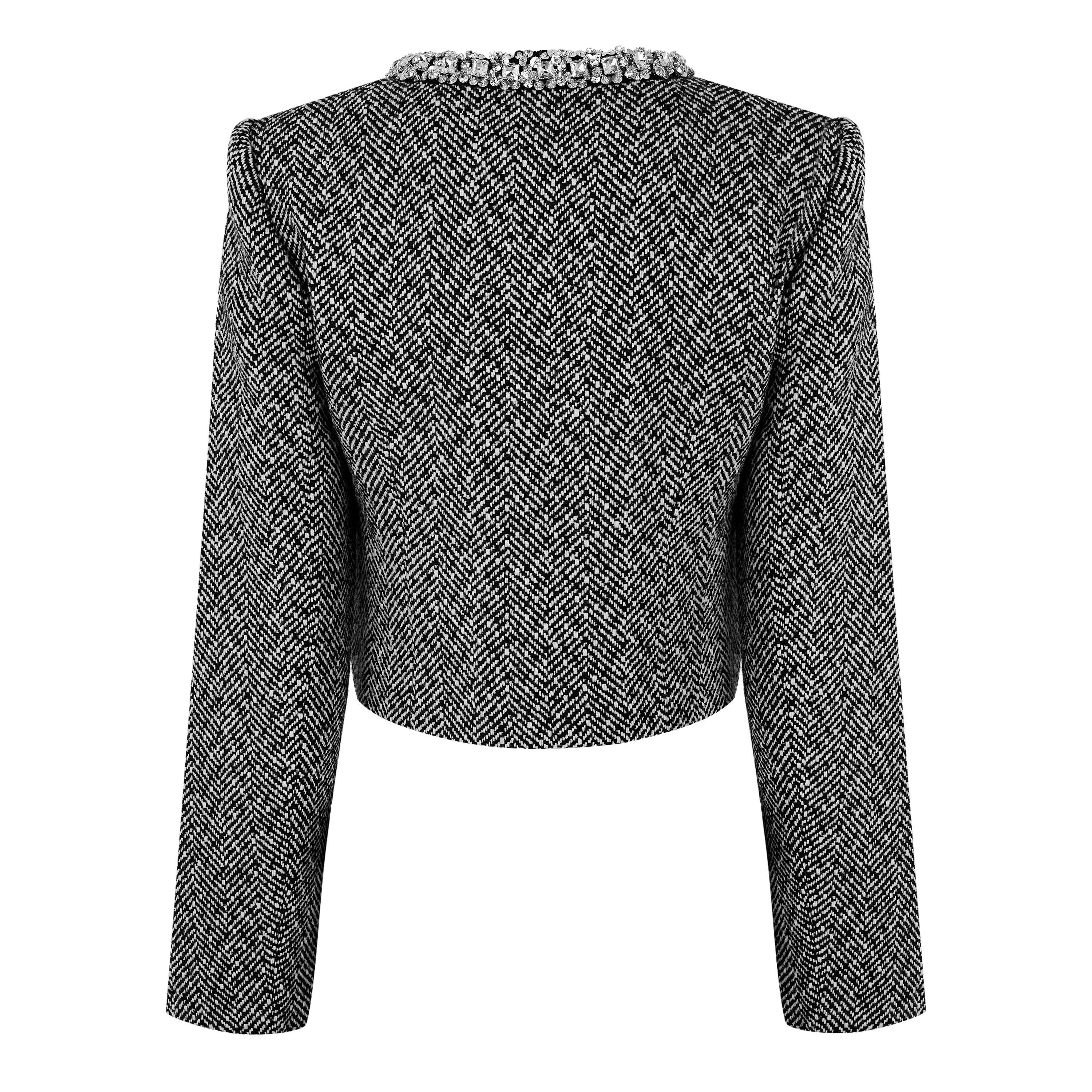 Black - Self Portrait - Women's Herringbone Embellished Overcoat - 6