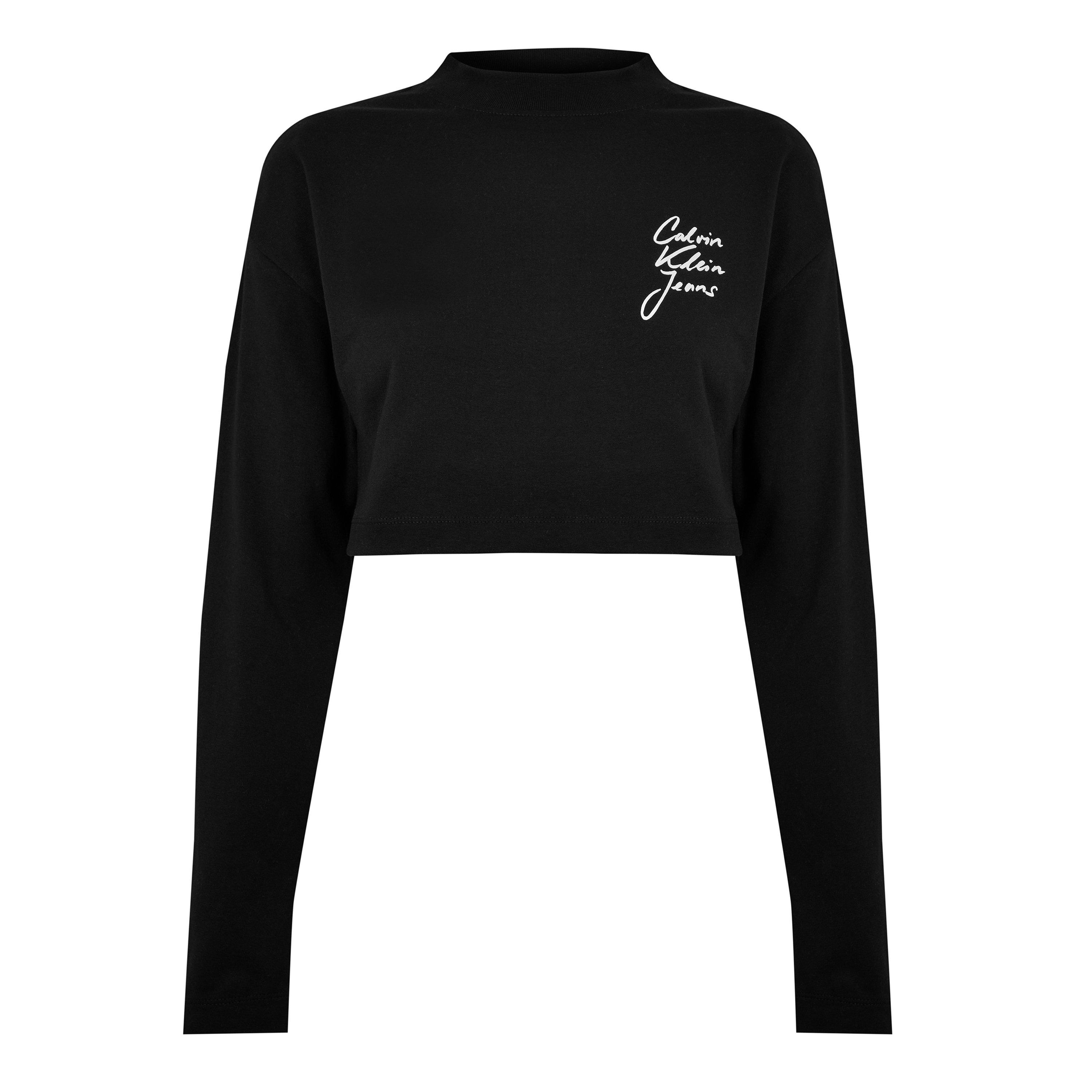 Ck Black - Calvin Klein Jeans - Women's Script Institutional Long Sleeve Crop Top - 1