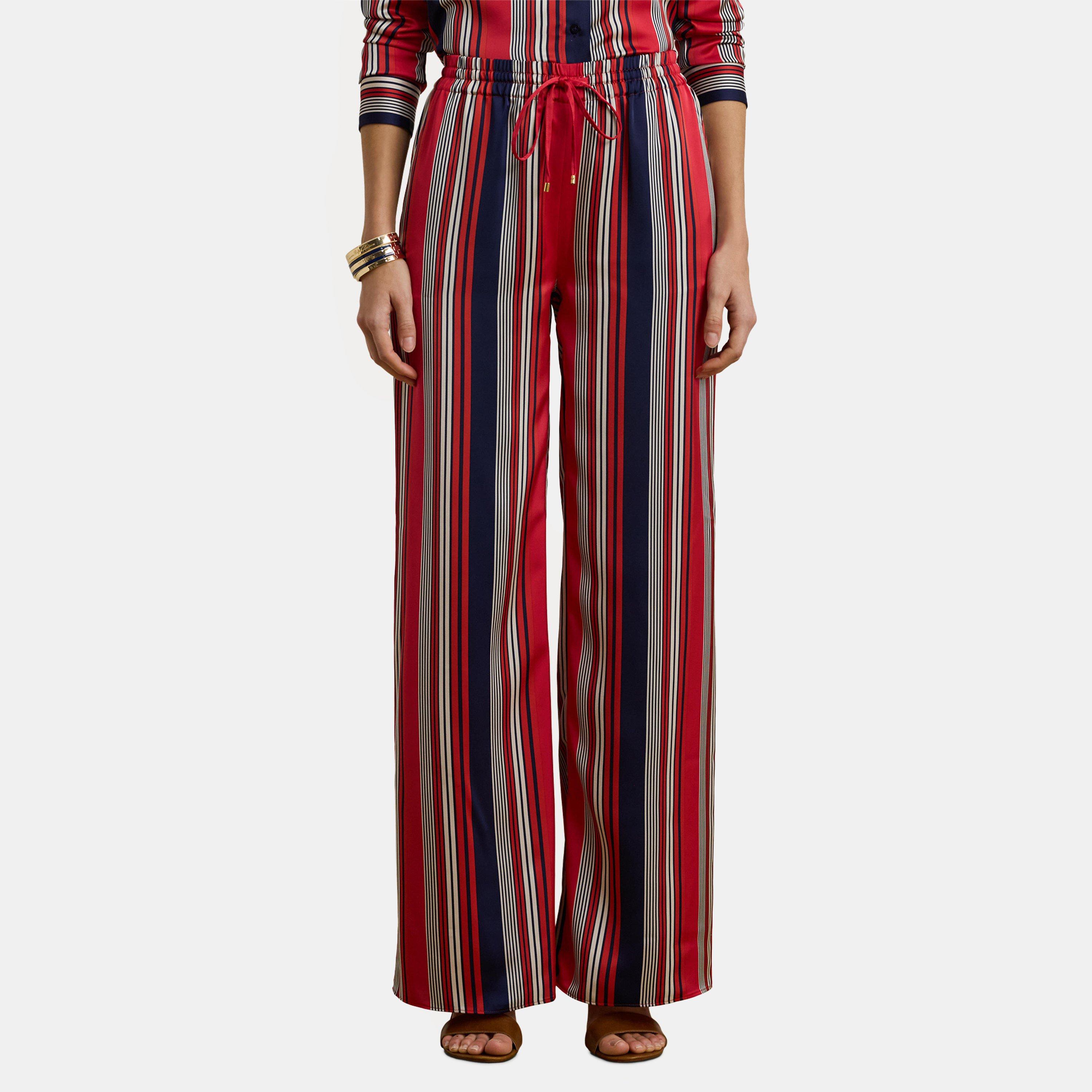 Red Multi - Lauren by Ralph Lauren - Striped Charmeuse Wide-Leg Trousers - 2