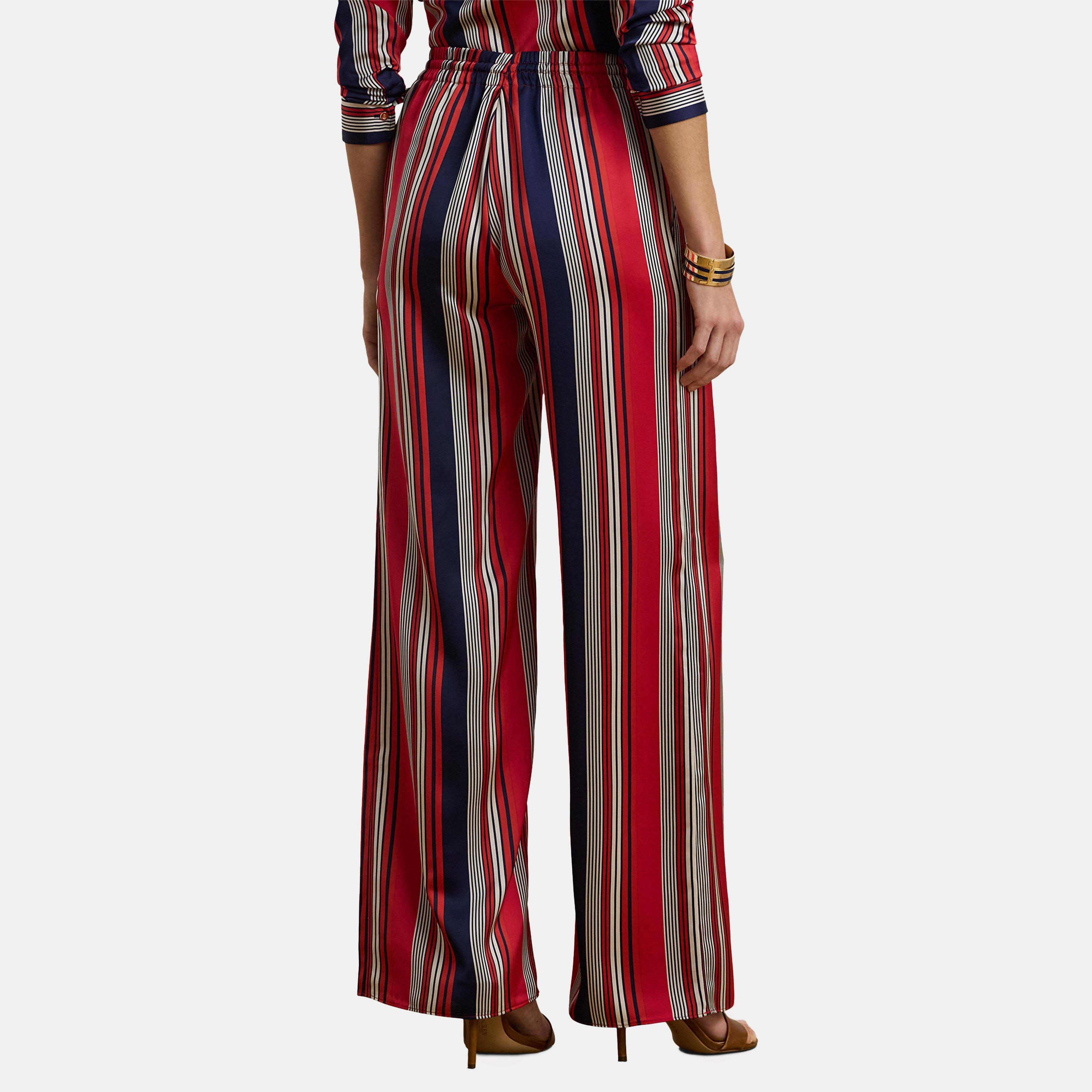 Red Multi - Lauren by Ralph Lauren - Striped Charmeuse Wide-Leg Trousers - 3