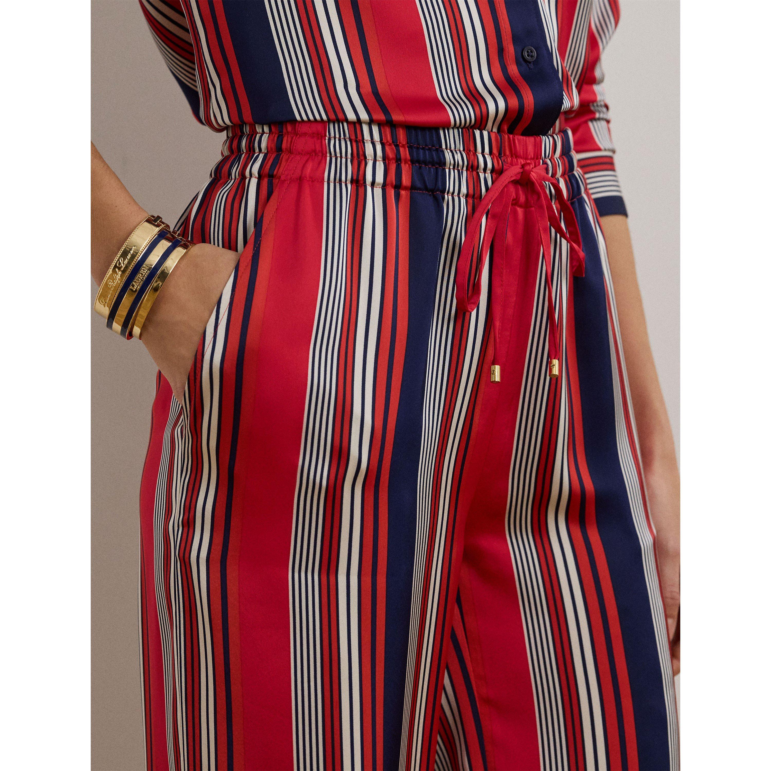 Red Multi - Lauren by Ralph Lauren - Striped Charmeuse Wide-Leg Trousers - 4