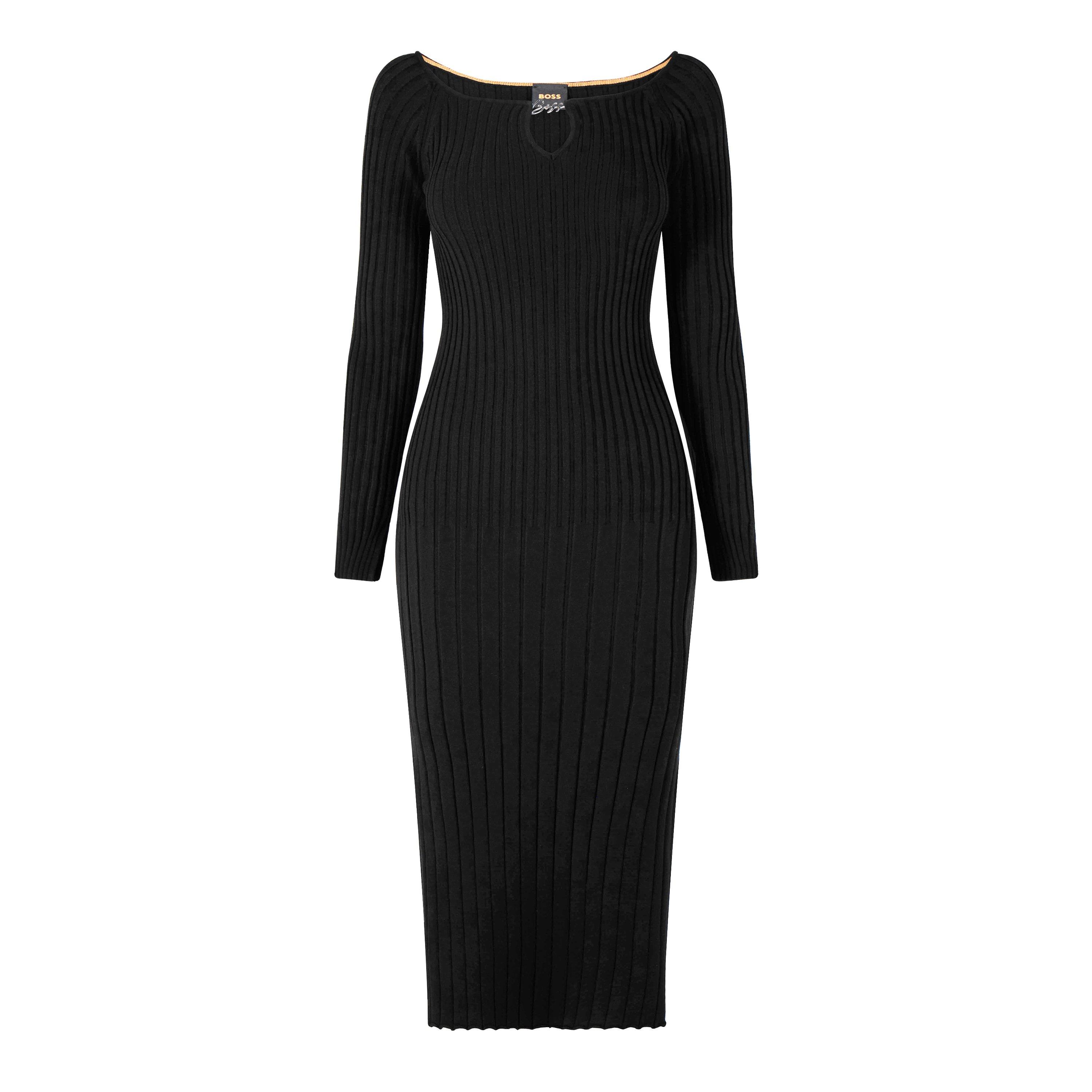 Black - Boss - Women's C_Flimt Knitted Dress, Flattering Ribbed Design - 1