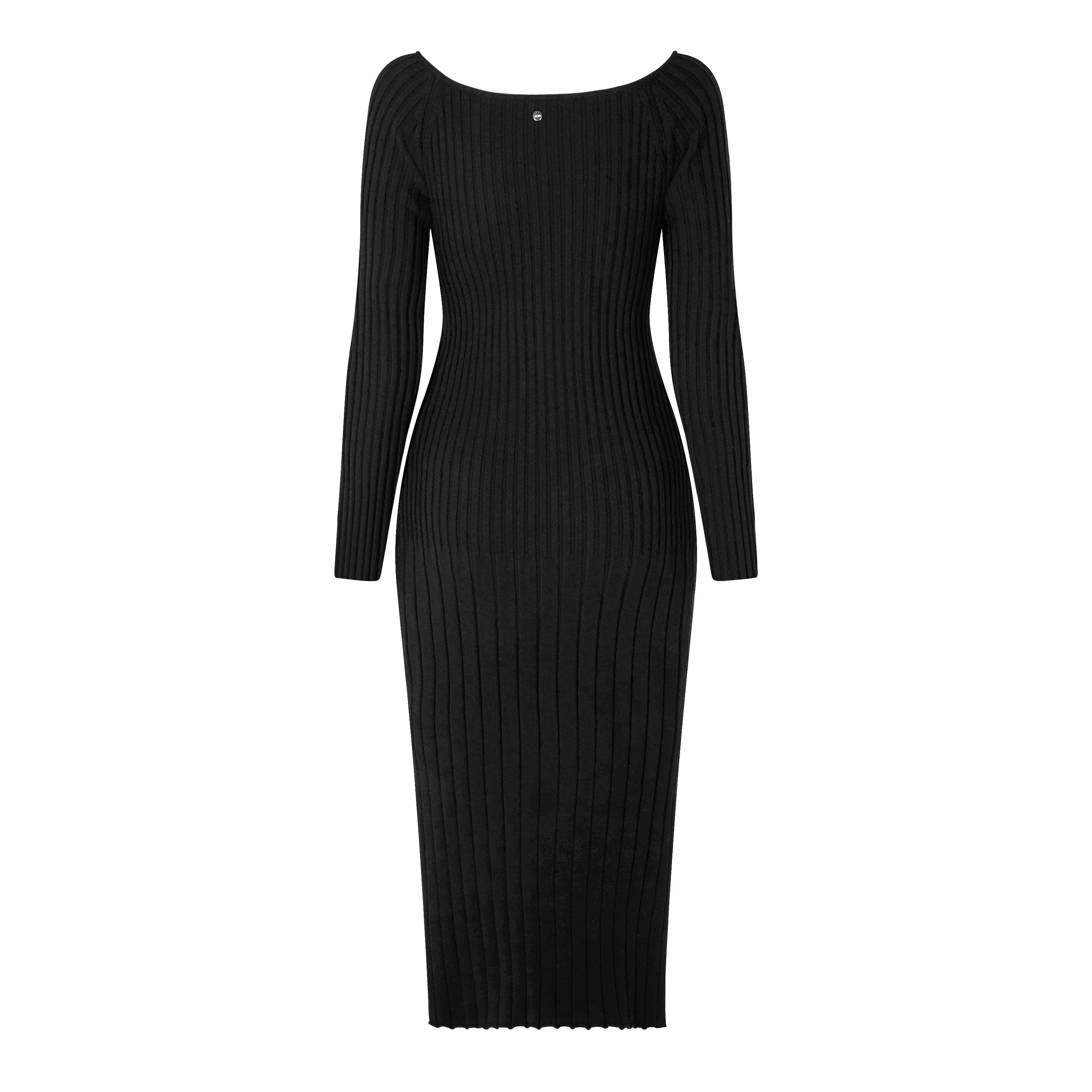 Black - Boss - Women's C_Flimt Knitted Dress, Flattering Ribbed Design - 2