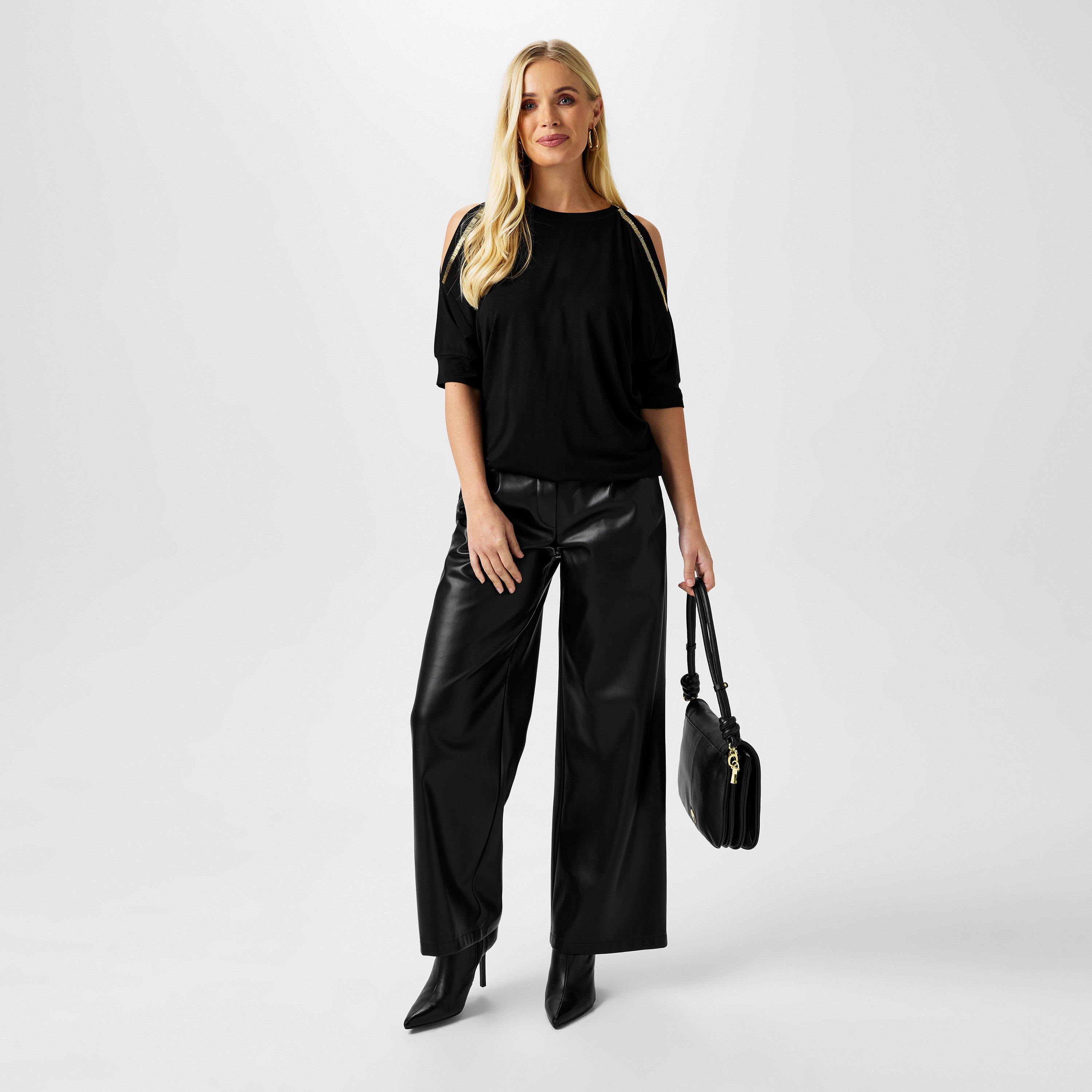 Noir - Biba - Biba PU Wide Leg Trousers - 4