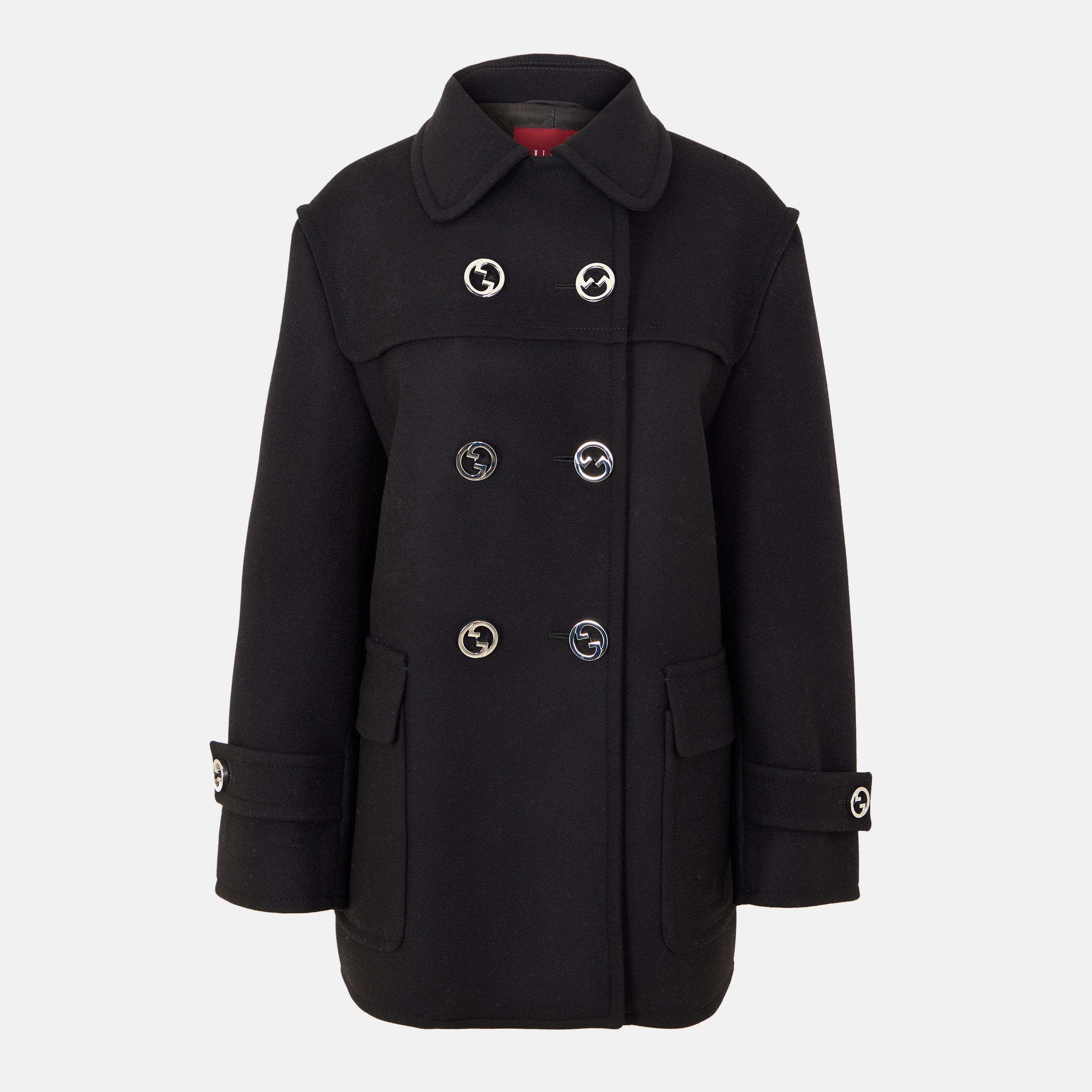 Black - Gucci - Women's Wool Long Sleeve Oversized Fit Pea Coat - 1