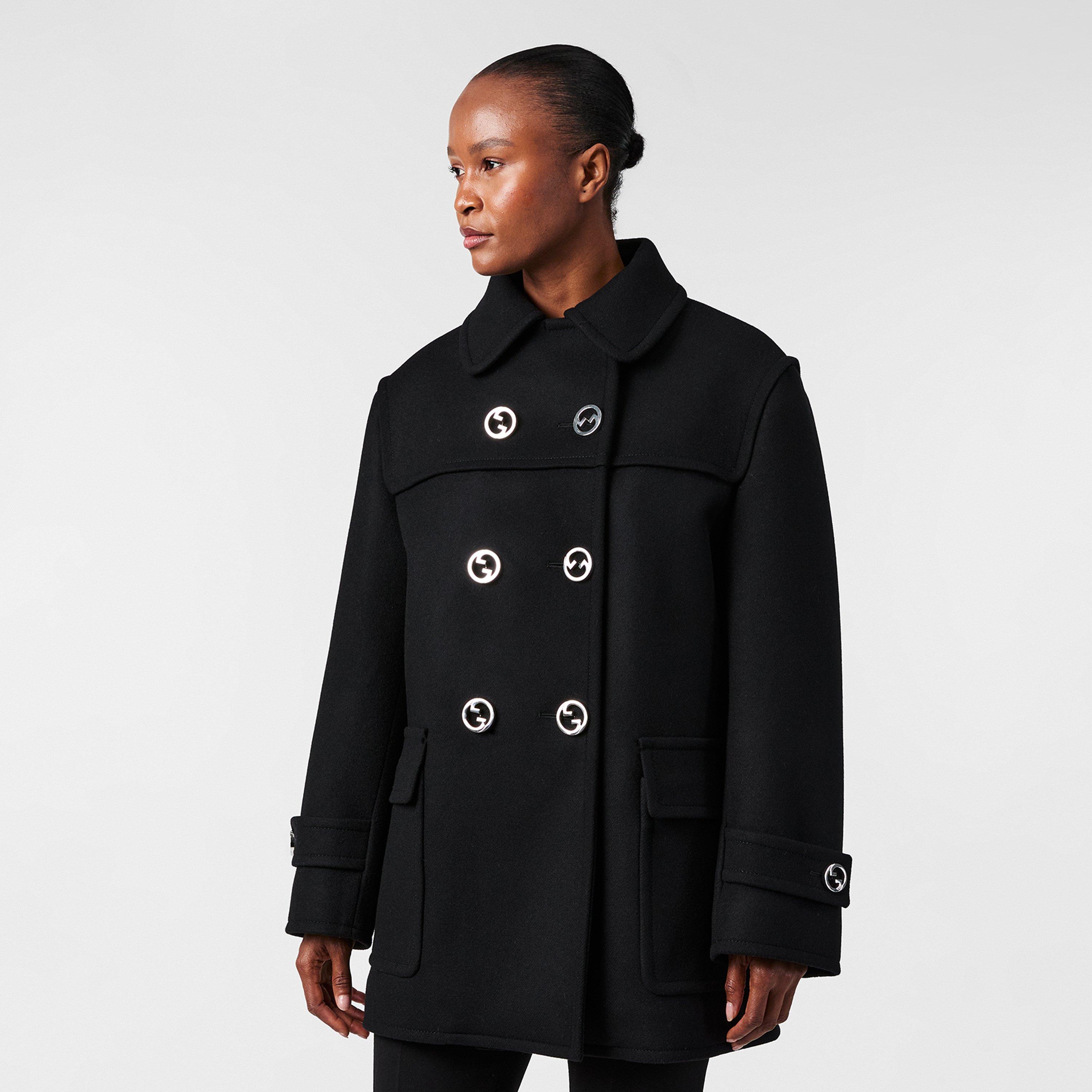 Black - Gucci - Women's Wool Long Sleeve Oversized Fit Pea Coat - 3