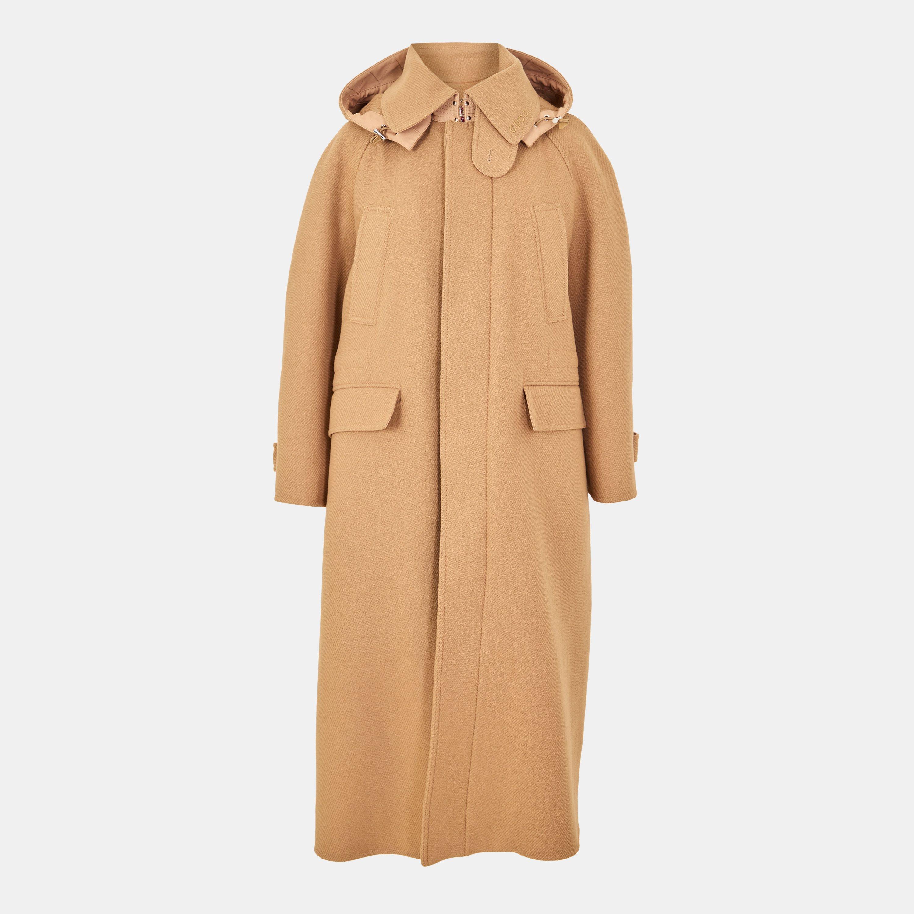 Beige Camel - Gucci - Women's  Wool Cashmere Detachable Hood Overcoat - 1