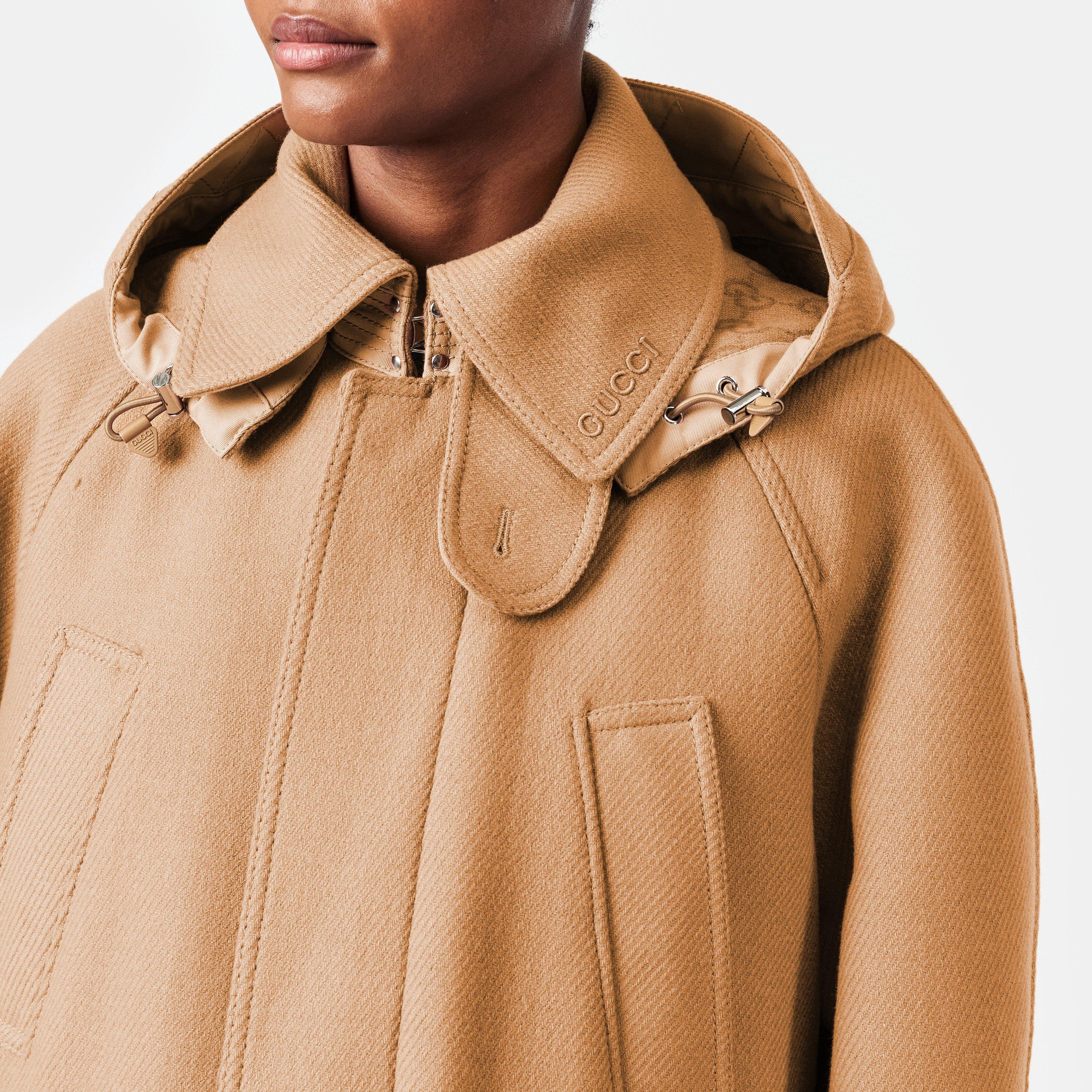 Beige Camel - Gucci - Women's  Wool Cashmere Detachable Hood Overcoat - 5