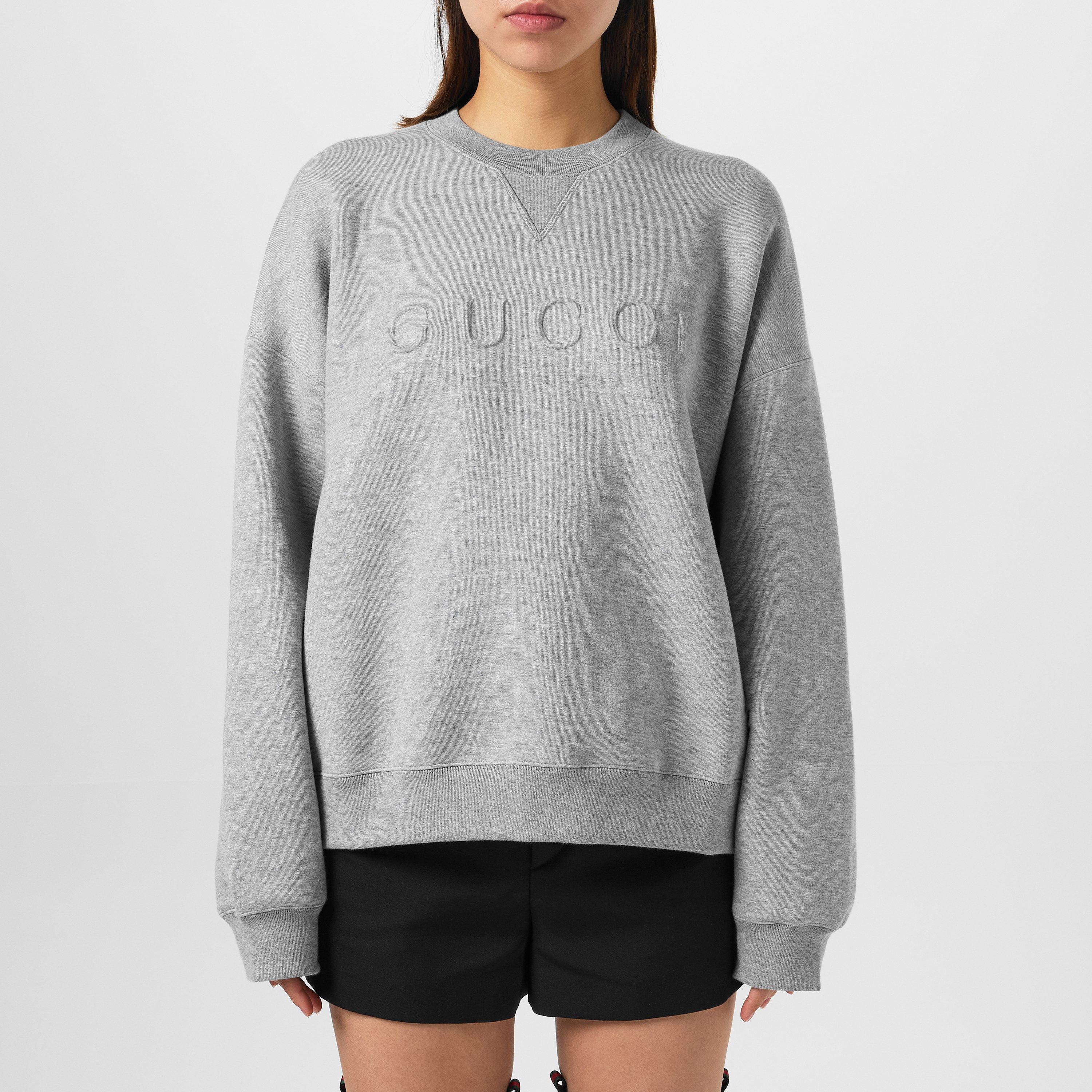 Grey Melange - Gucci - Logo Embossed Sweatshirt - 3