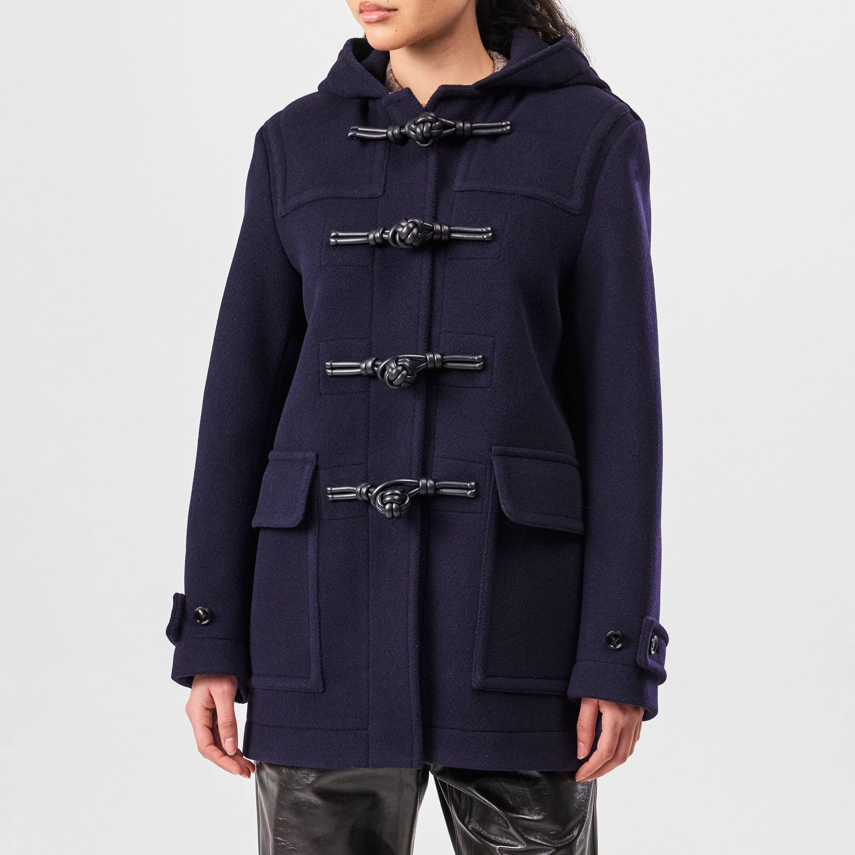 Navy - Bottega Veneta - Women's Chevron Duffel Wool Hooded Long Sleeve Pea Coat - 3