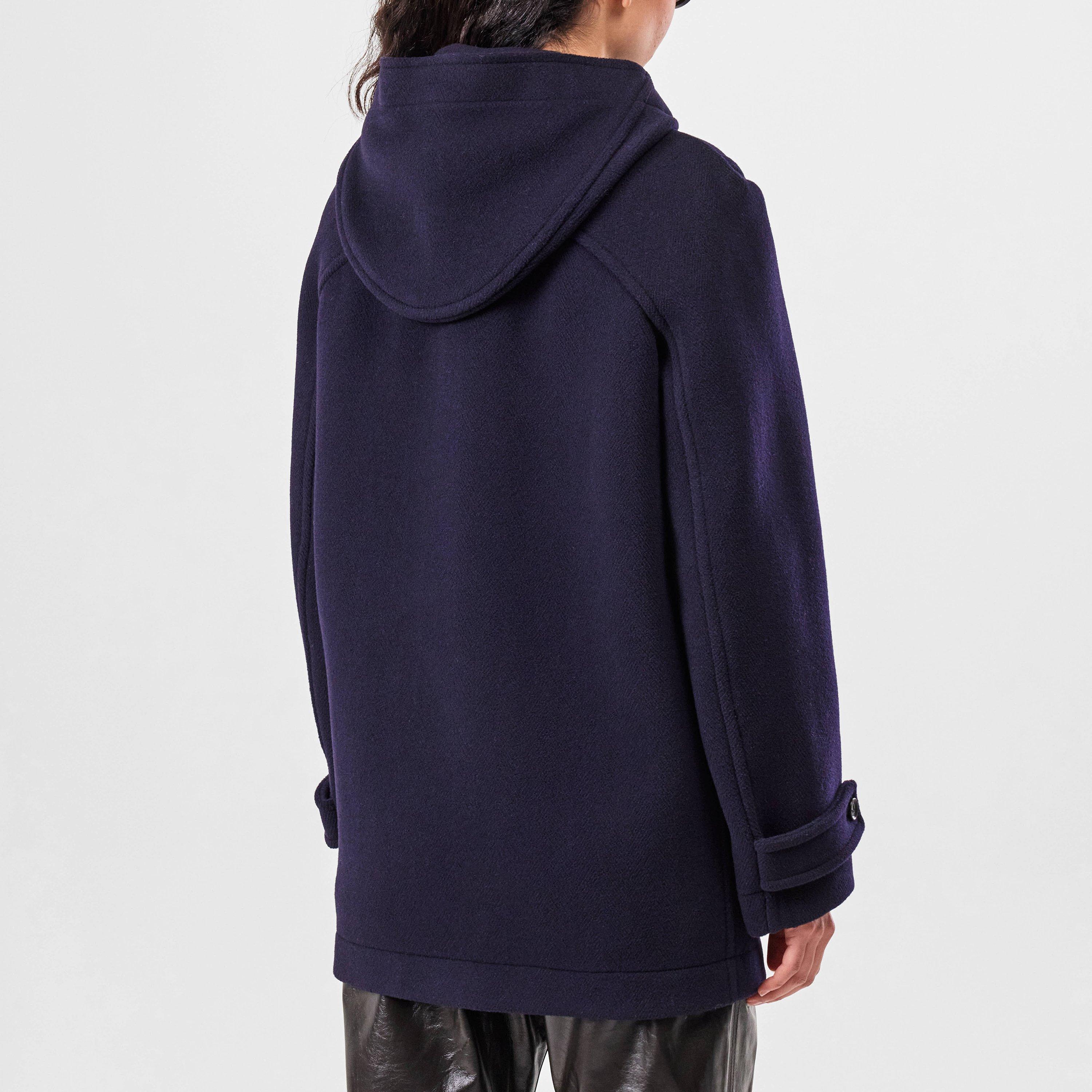 Navy - Bottega Veneta - Women's Chevron Duffel Wool Hooded Long Sleeve Pea Coat - 4