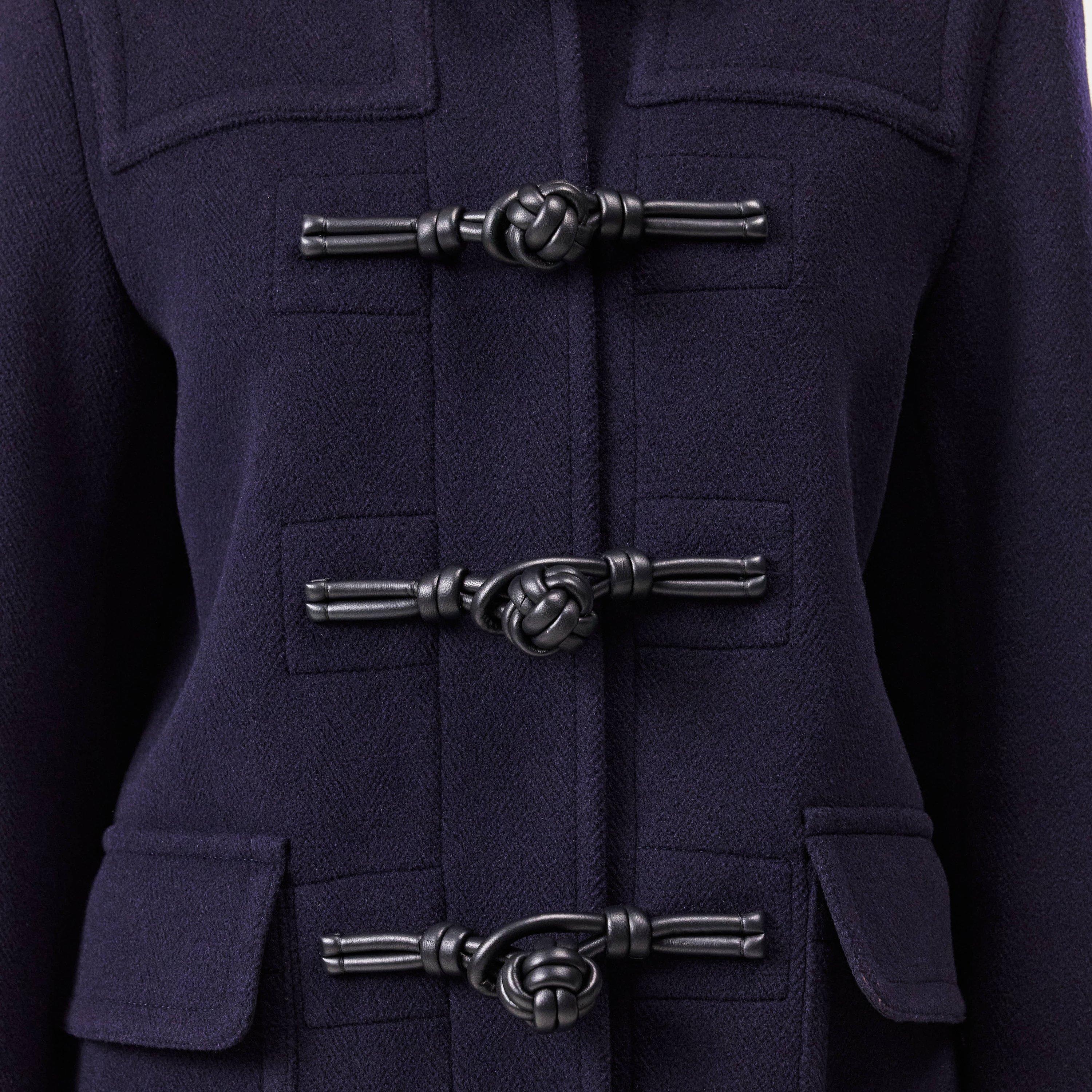 Navy - Bottega Veneta - Women's Chevron Duffel Wool Hooded Long Sleeve Pea Coat - 5