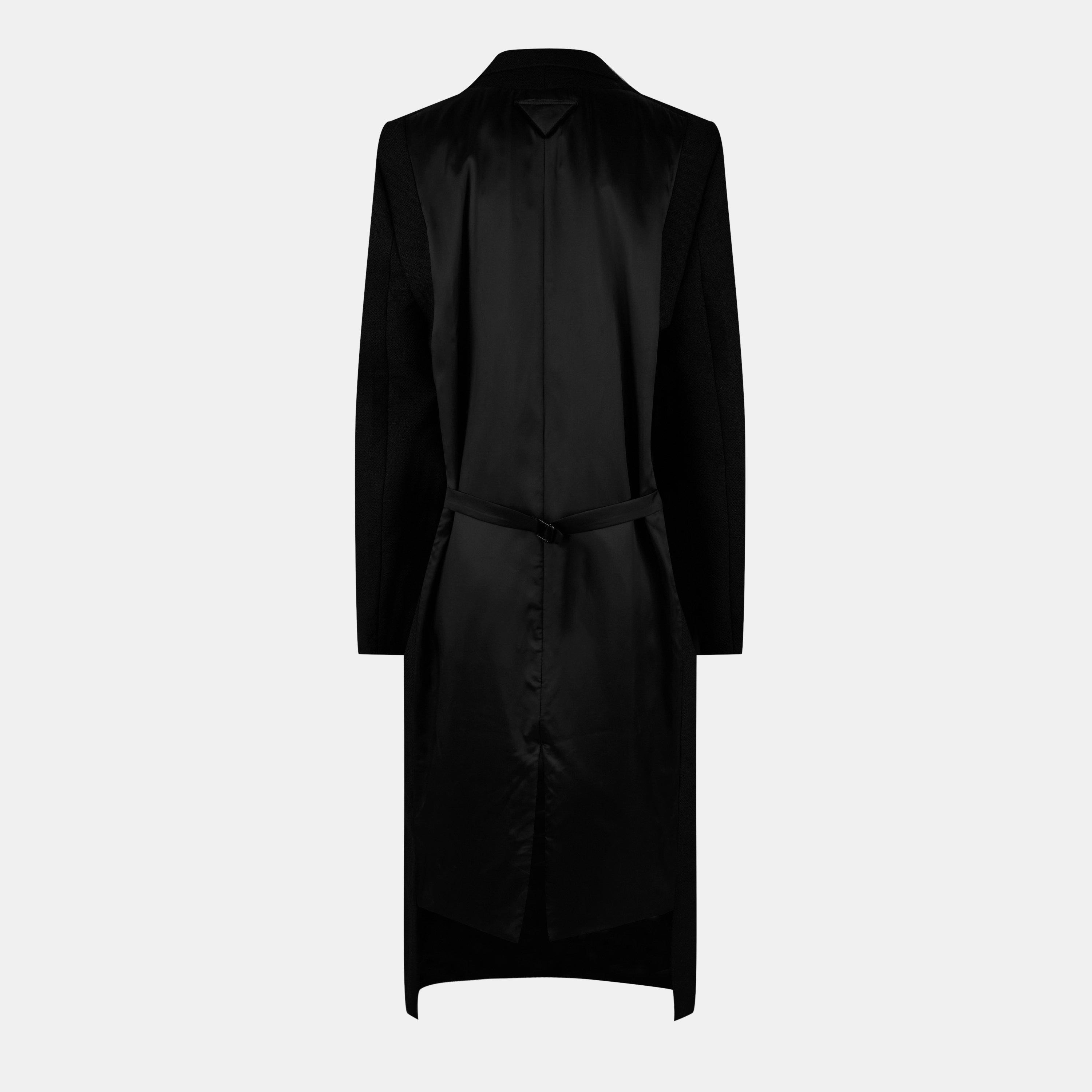Nero - Prada - Women's Double-Breasted Wool Long Sleeve Overcoat - 2