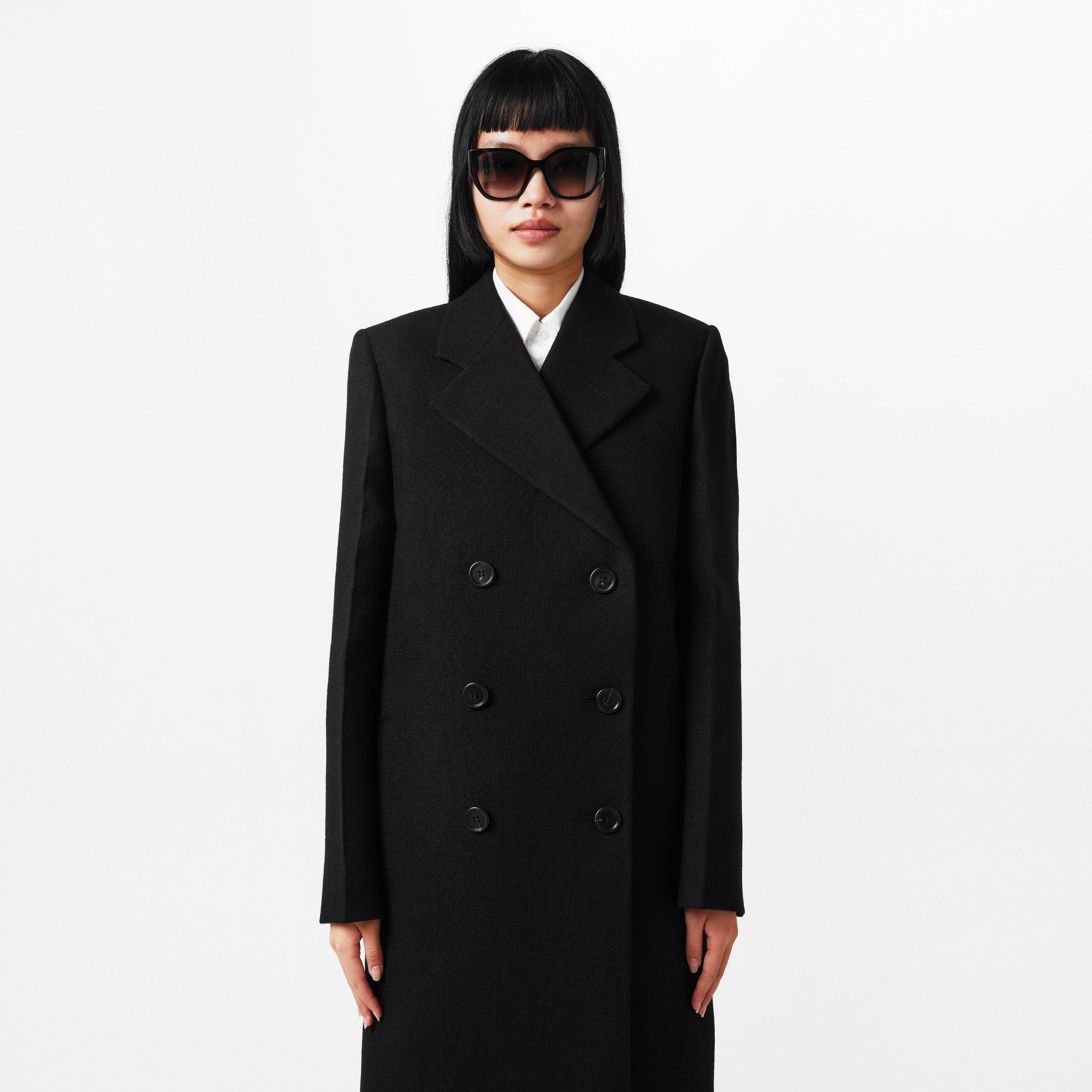 Nero - Prada - Women's Double-Breasted Wool Long Sleeve Overcoat - 3