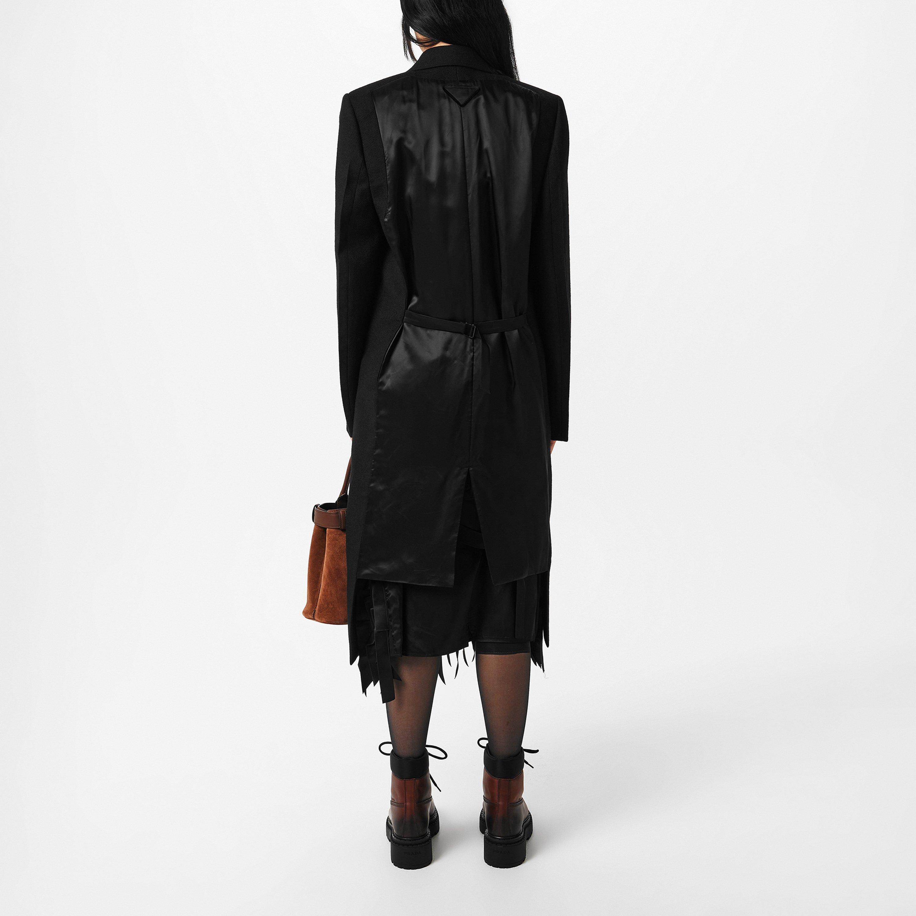 Nero - Prada - Women's Double-Breasted Wool Long Sleeve Overcoat - 4