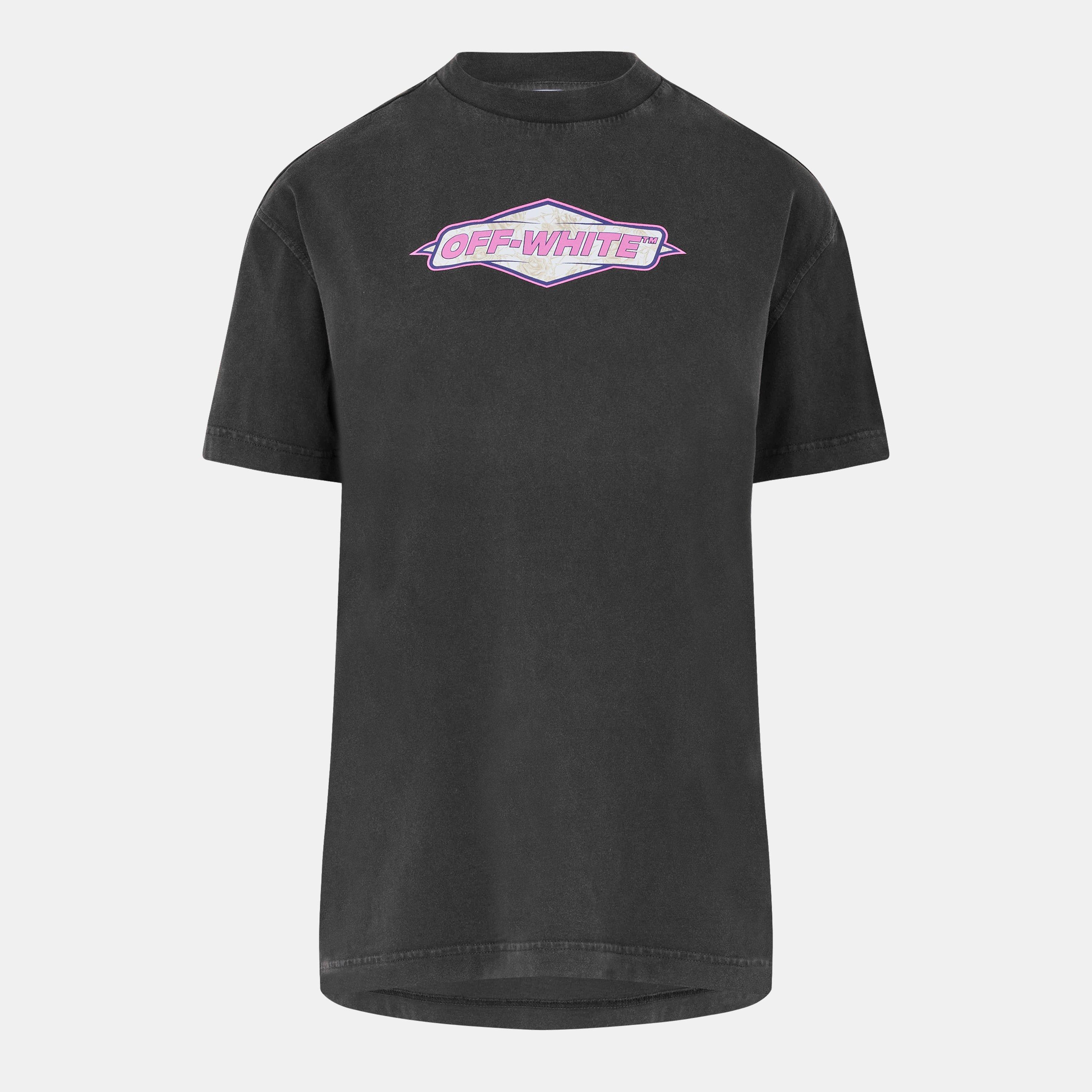 Black - Off White - Women's Roses Wash Short Sleeve T-Shirt - 1