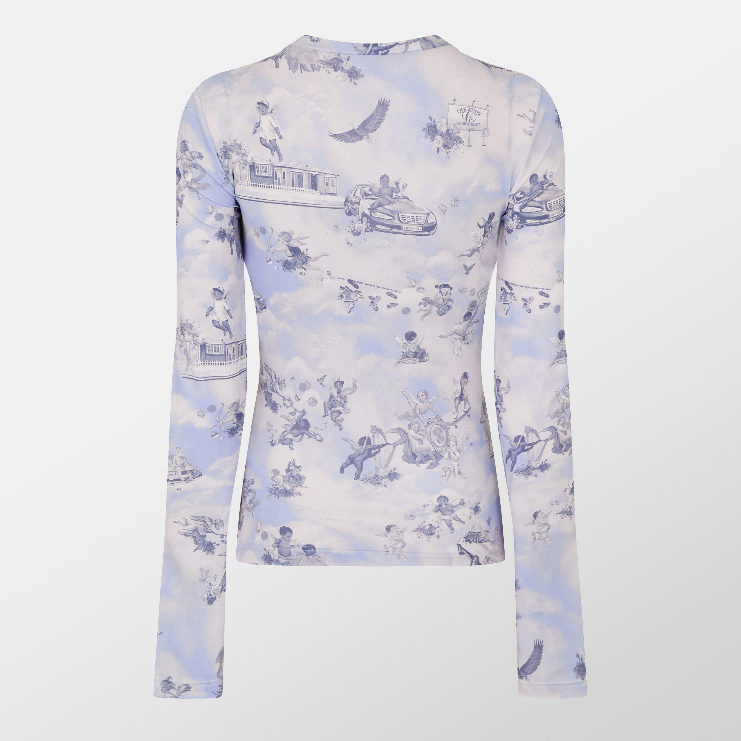 Blue - Off White - Women's Fresco Second Skin Long-Sleeve Top, Mural-like Print - 2