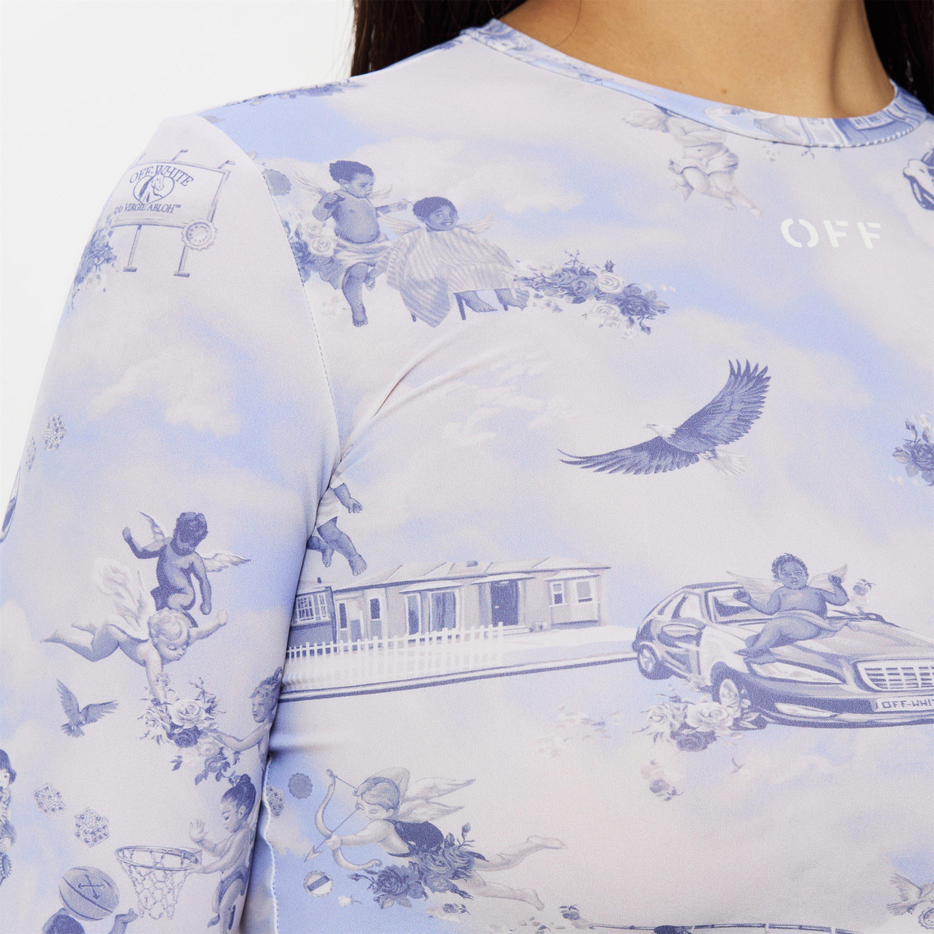 Blue - Off White - Women's Fresco Second Skin Long-Sleeve Top, Mural-like Print - 5