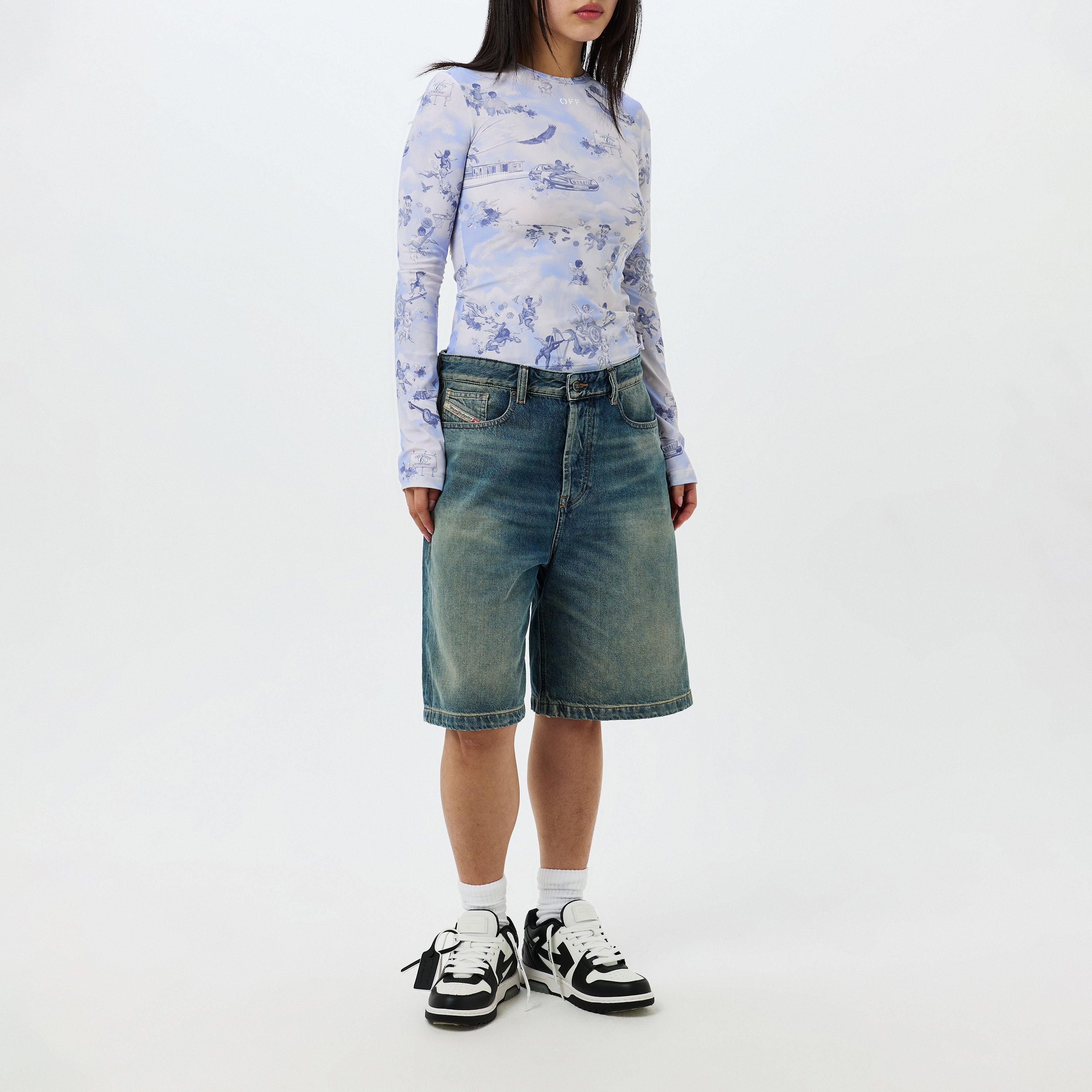 Blue - Off White - Women's Fresco Second Skin Long-Sleeve Top, Mural-like Print - 6