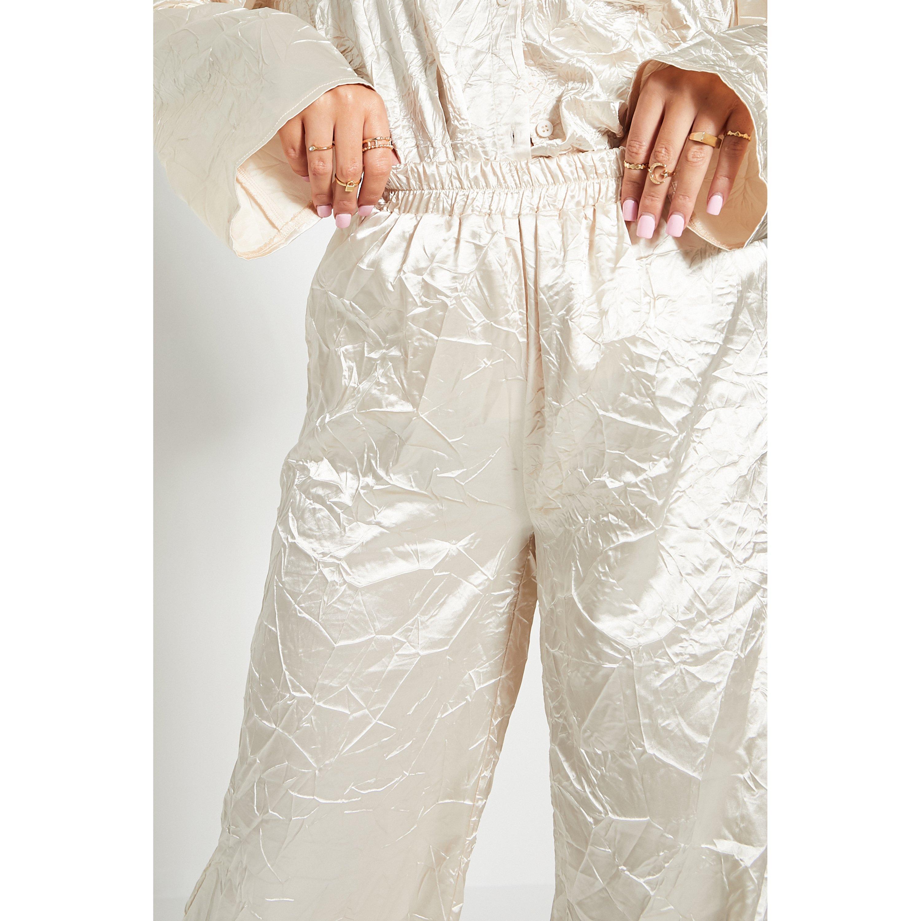 Cream - I Saw It First - ISAWITFIRST Hammered Satin Wide Leg Trousers Co-Ord - 5