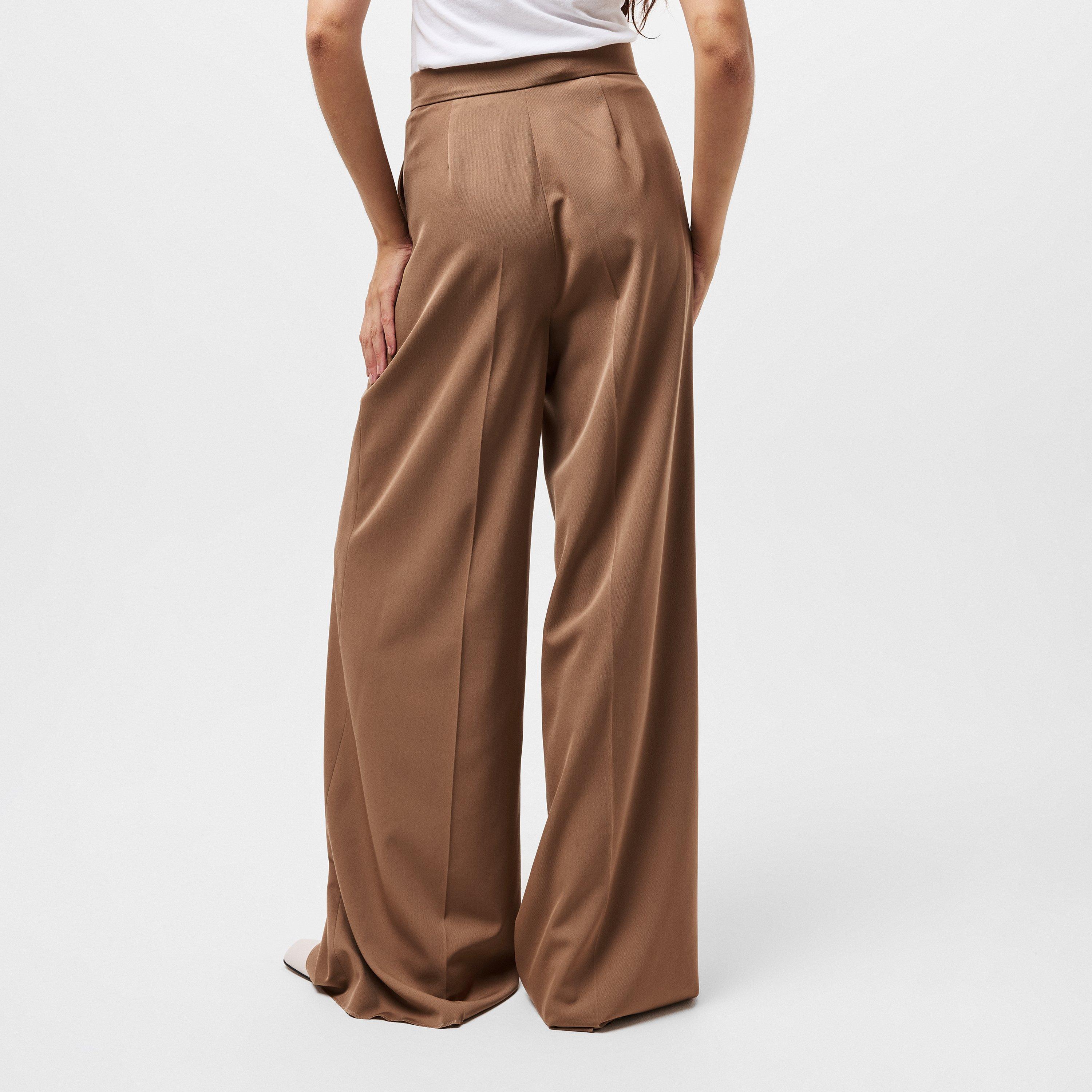 Camel - Max Mara - Women's Ninfa Gabardine Wide Leg Trousers - 4
