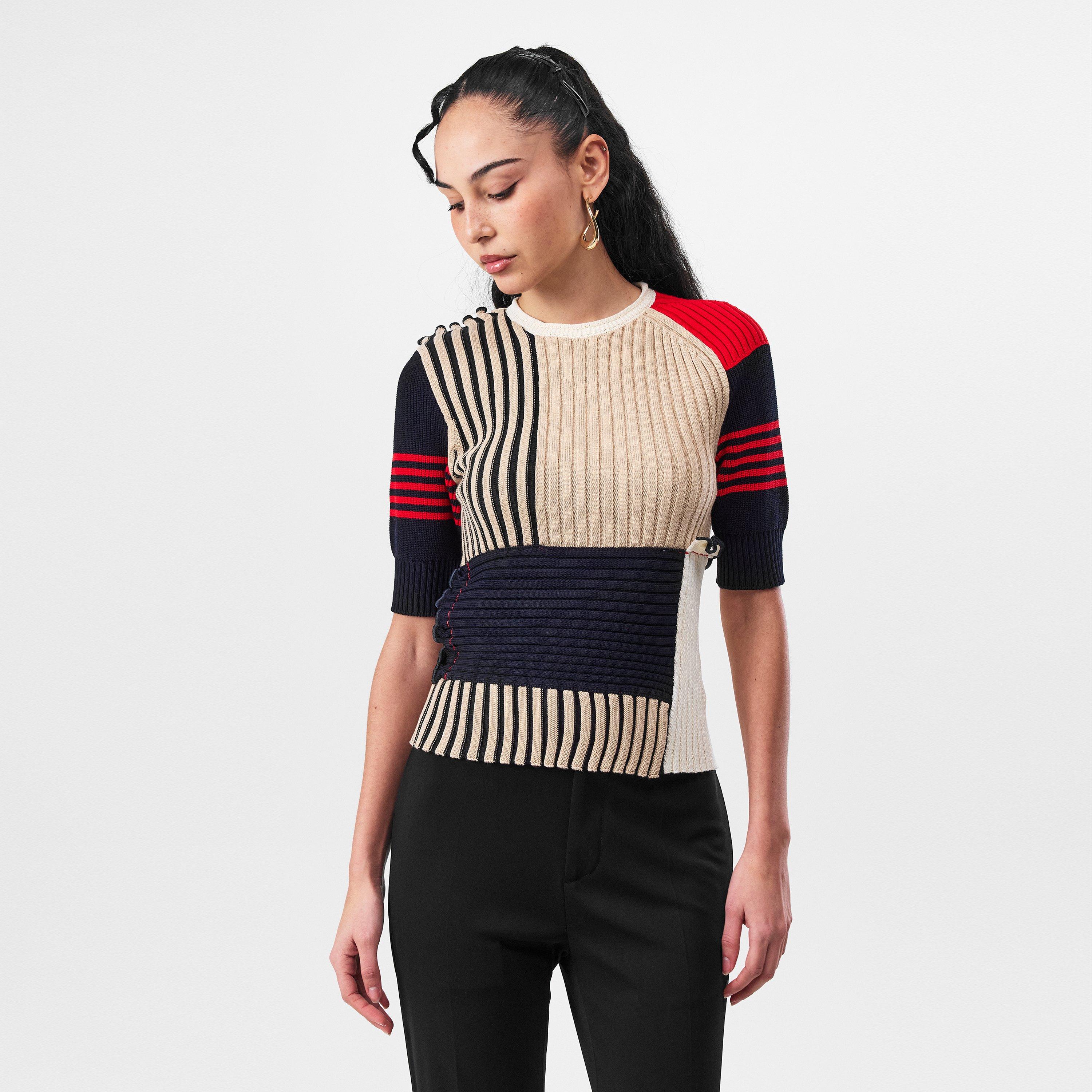 Sand Multi - Bottega Veneta - Patchwork Knit Top - 3