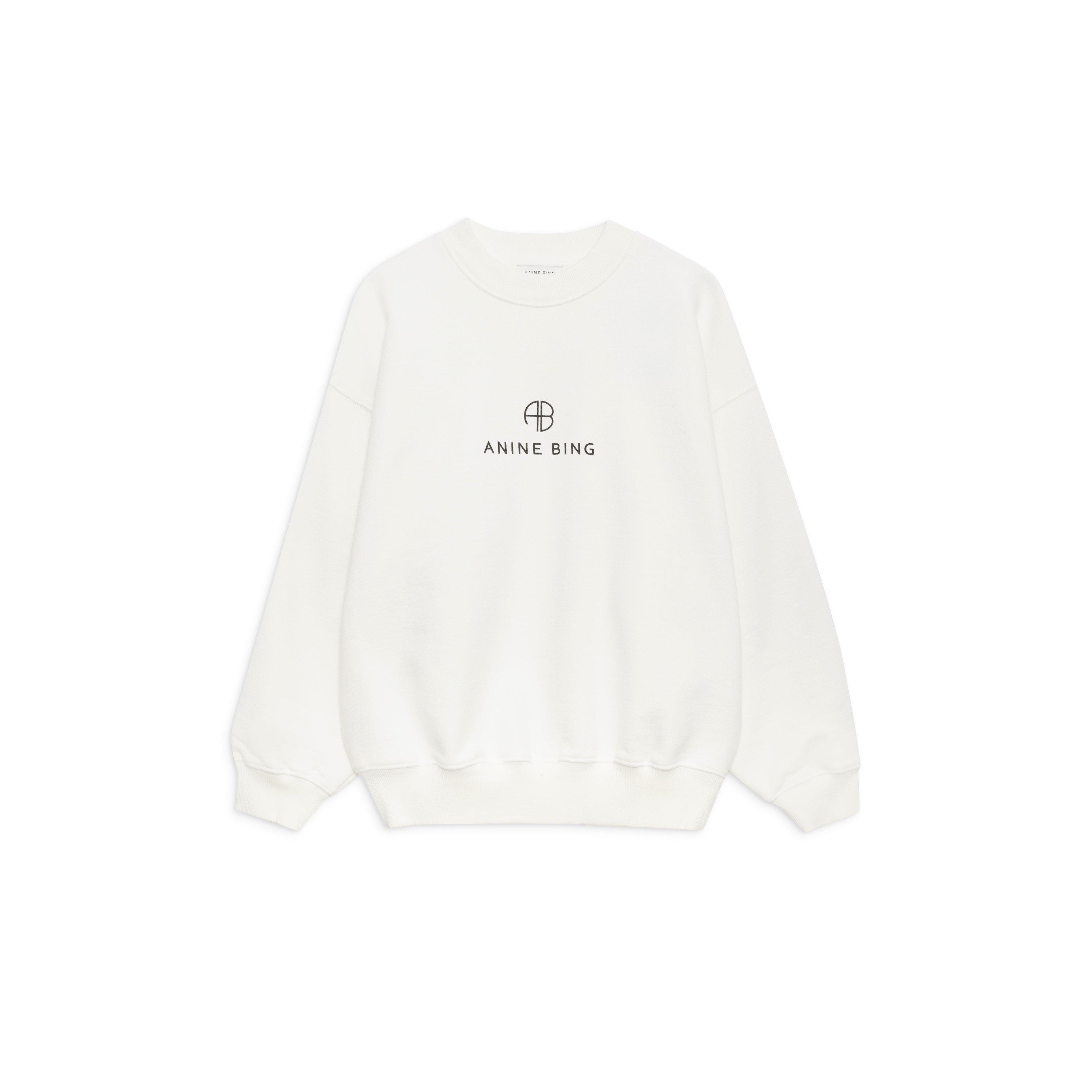 Anine Bing Jaci Monogram Sweatshirt - Ivory - Size 8 (XS)