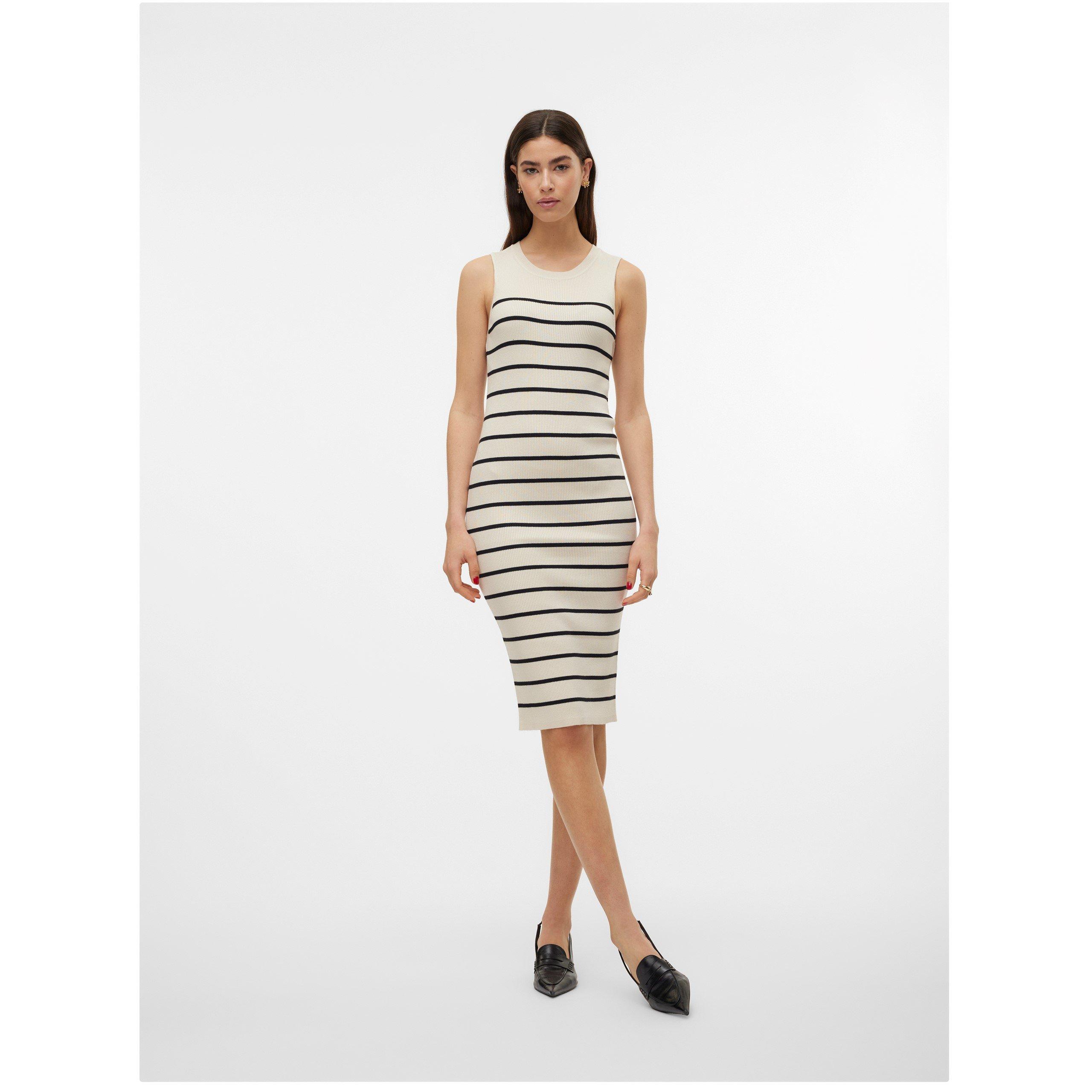 Vero Moda Women's Knitted Jumper Dress - Birch/Stripes - 14 (L)
