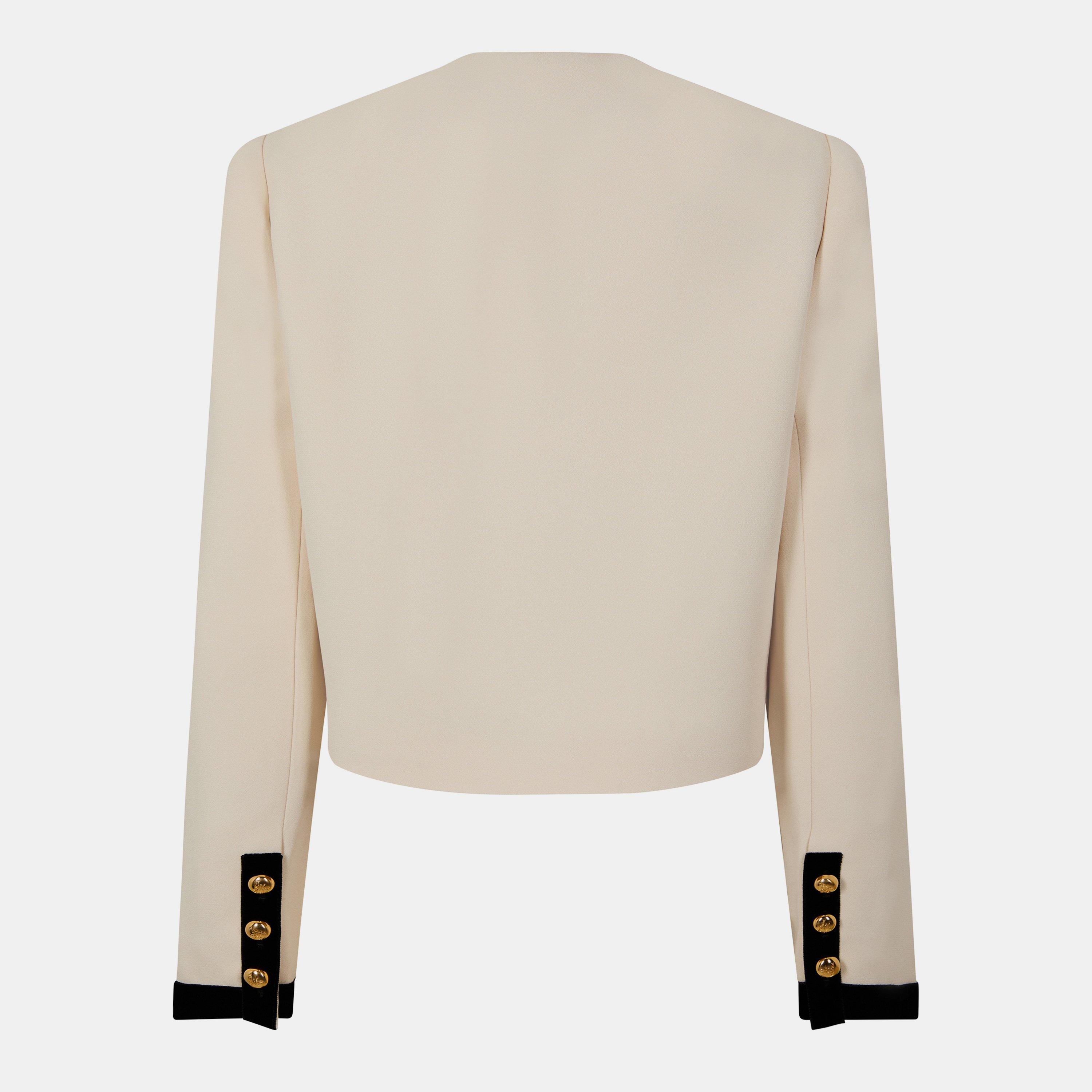 Naturale - Prada - Women's Single-Breasted Compact Sable Viscose Cropped Long Sleeve Overcoat - 2