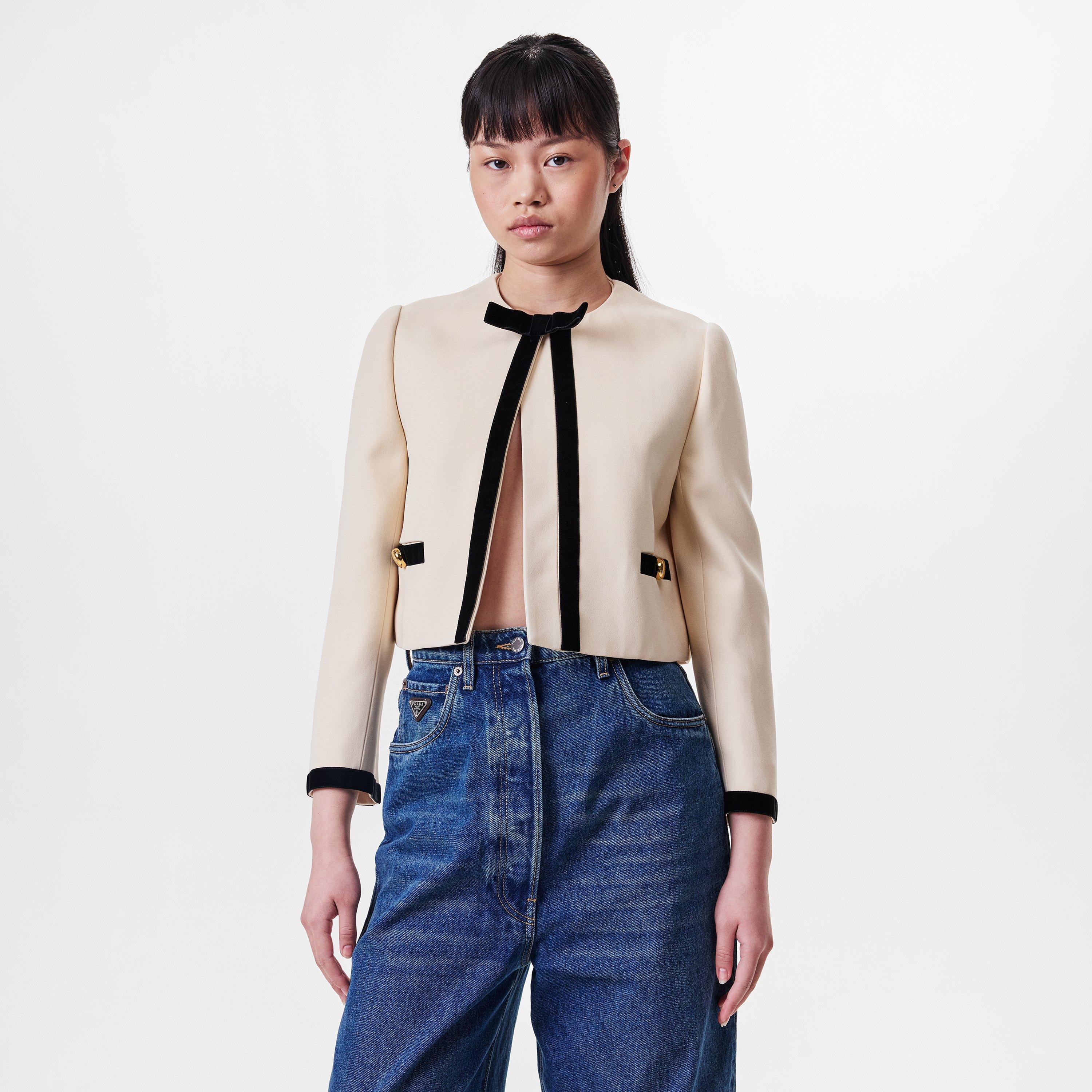 Naturale - Prada - Women's Single-Breasted Compact Sable Viscose Cropped Long Sleeve Overcoat - 3