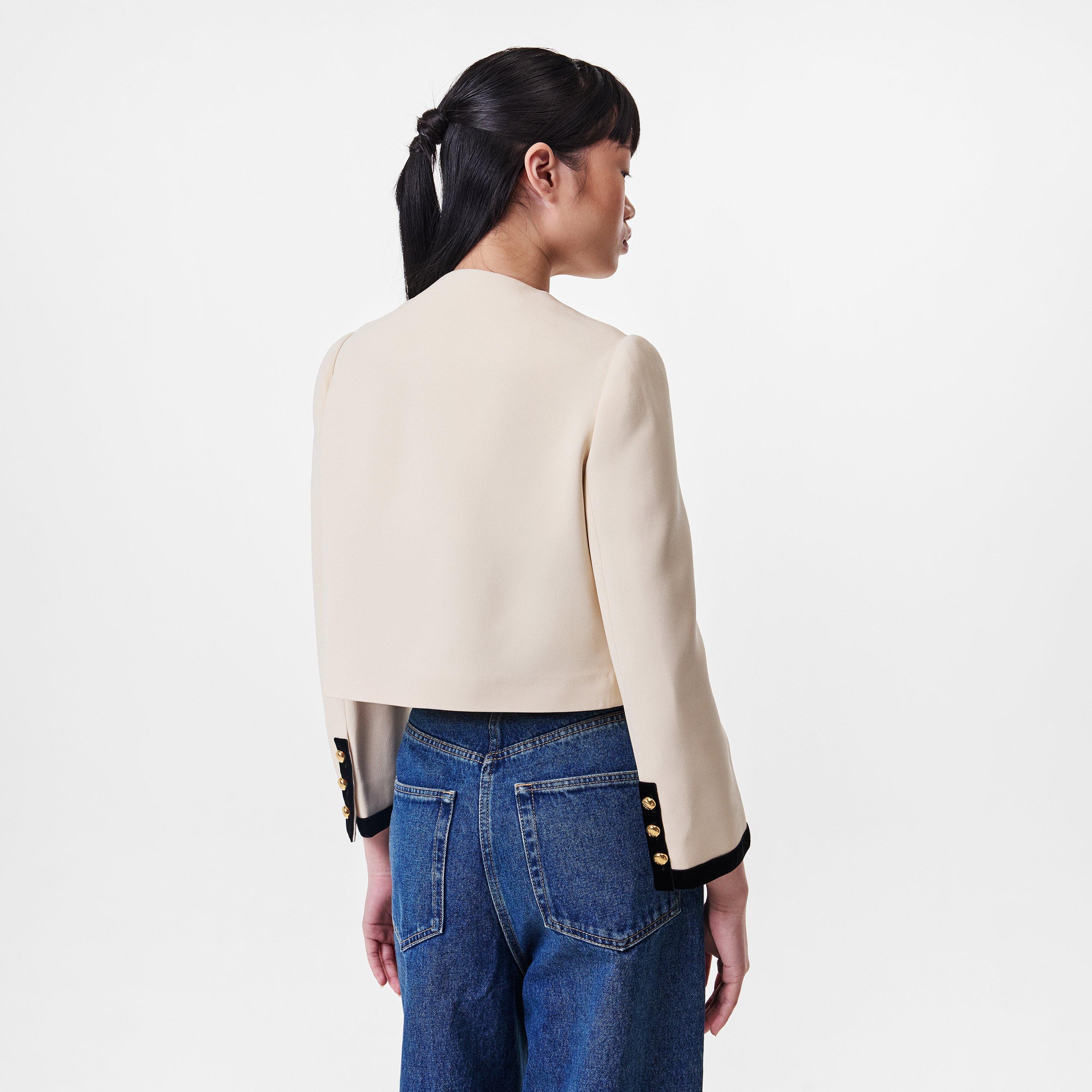 Naturale - Prada - Women's Single-Breasted Compact Sable Viscose Cropped Long Sleeve Overcoat - 4