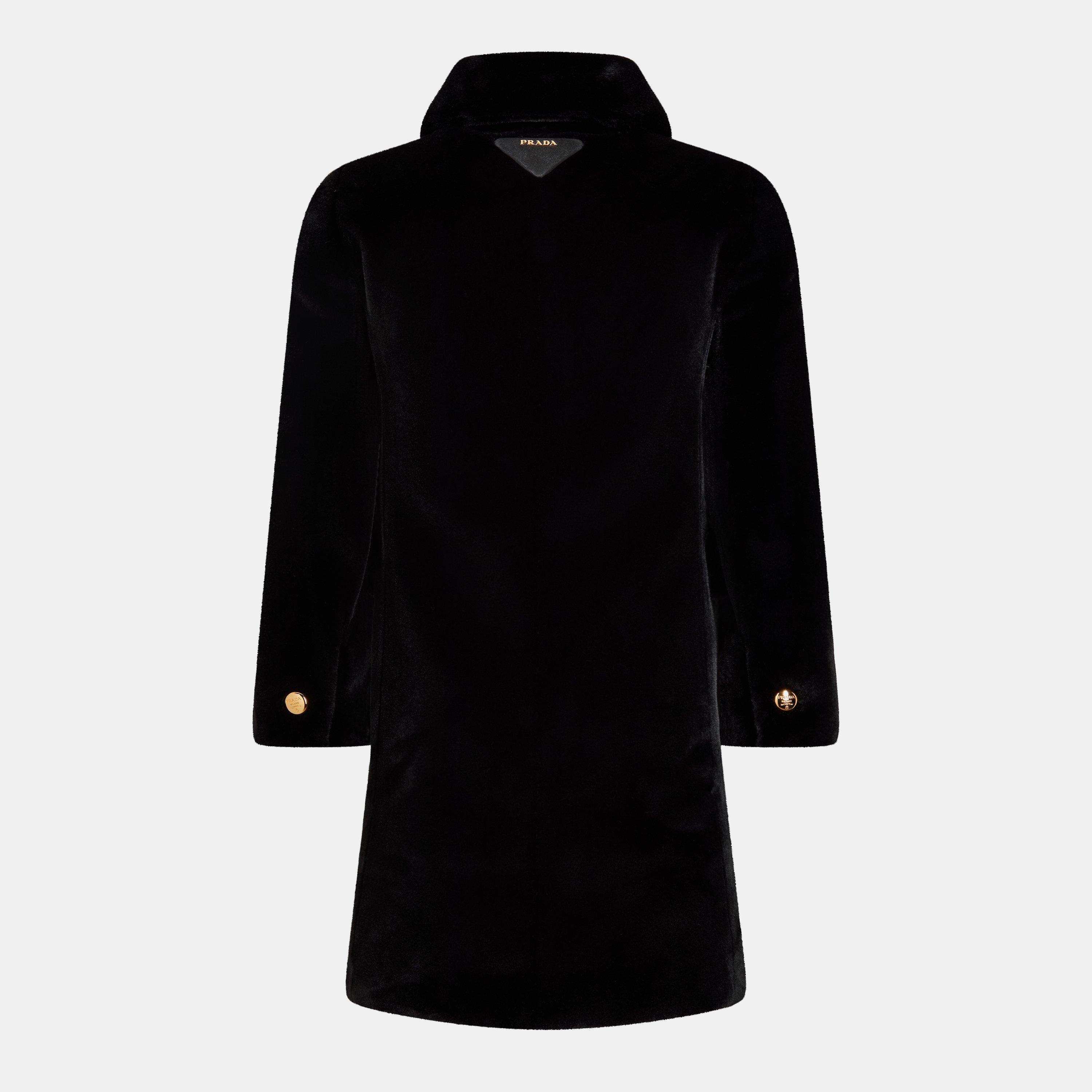 Nero - Prada - Women's Aspen Double-Breasted Long Sleeve Faux Fur Coat - 2