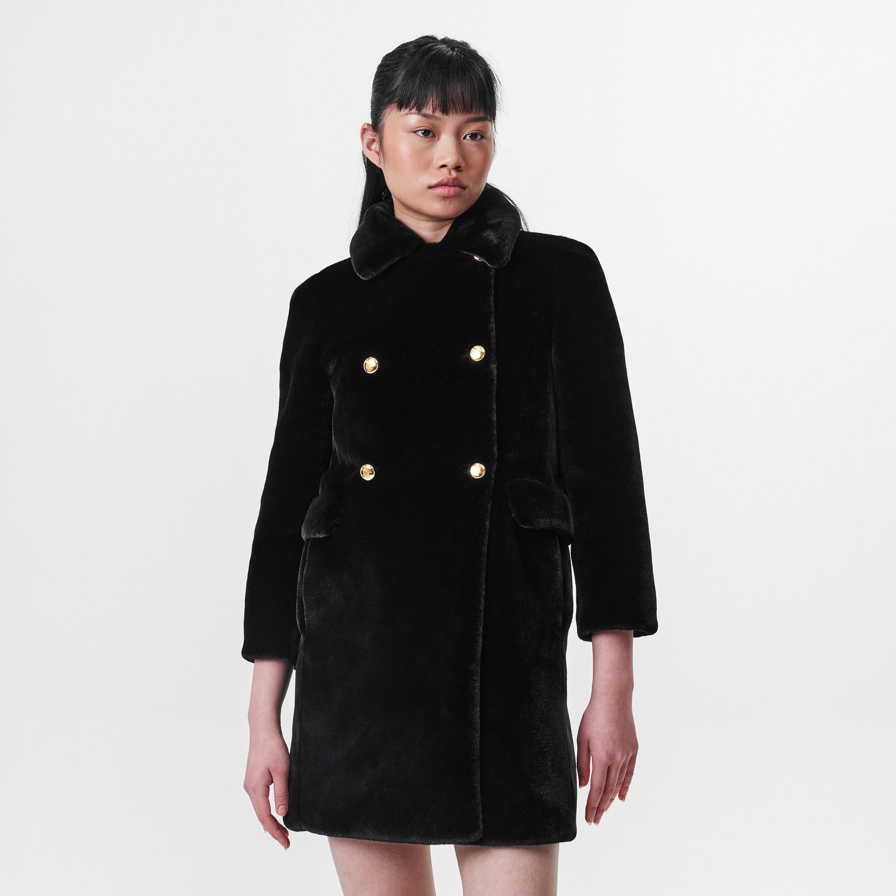 Nero - Prada - Women's Aspen Double-Breasted Long Sleeve Faux Fur Coat - 3