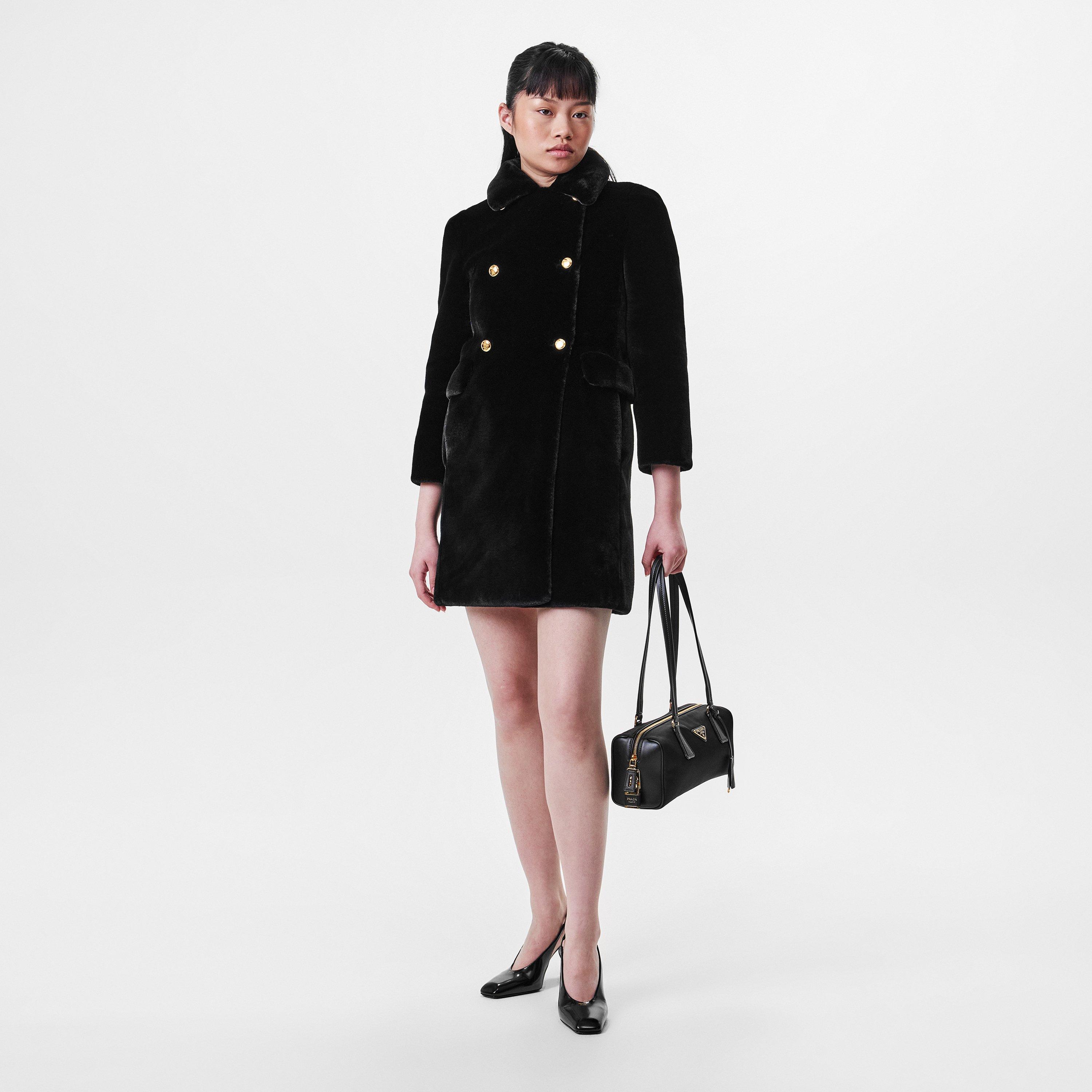 Nero - Prada - Women's Aspen Double-Breasted Long Sleeve Faux Fur Coat - 6