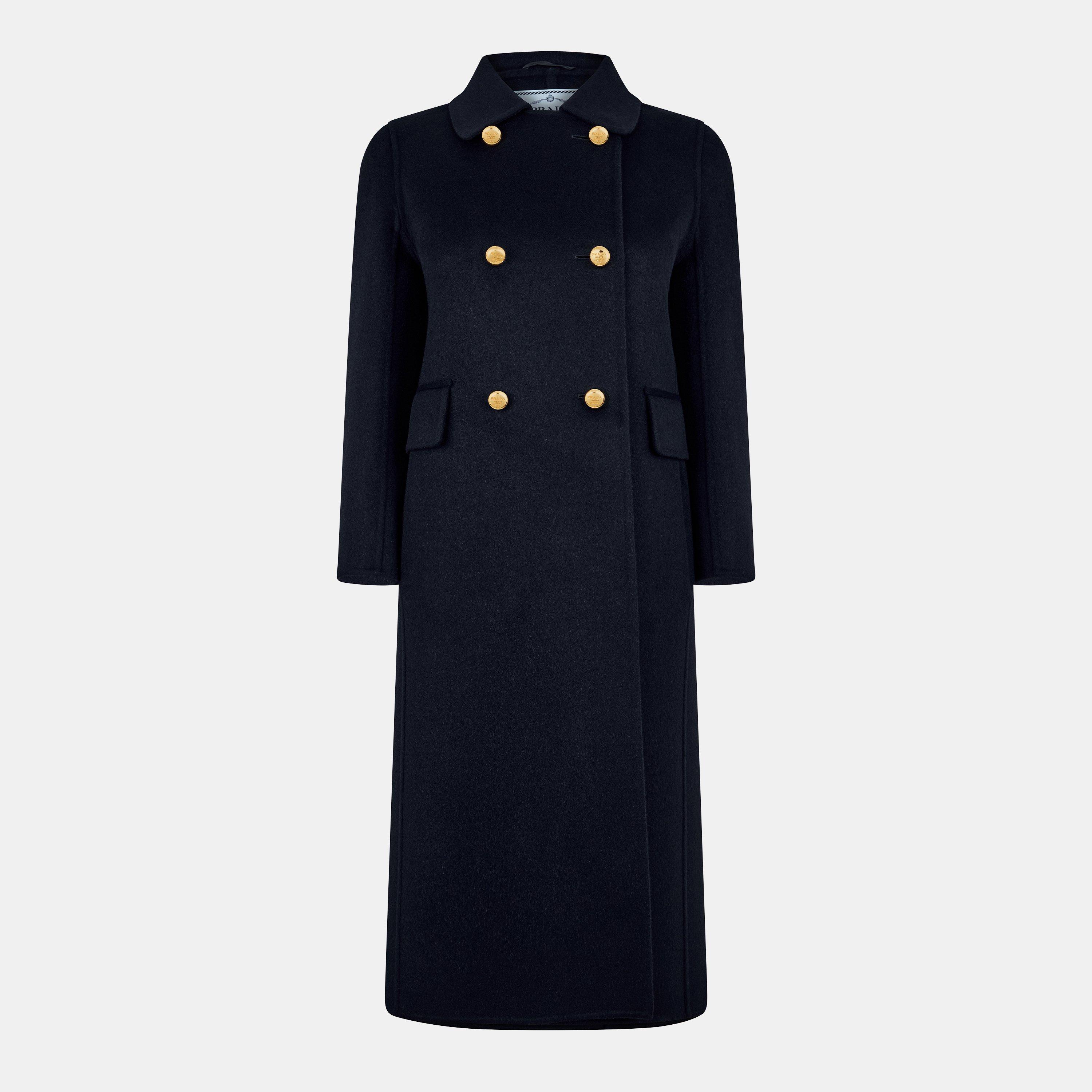 Prada Women's Cash Cashmere Calf Length Long Sleeve Overcoat - Bleu - Size 10 (42)