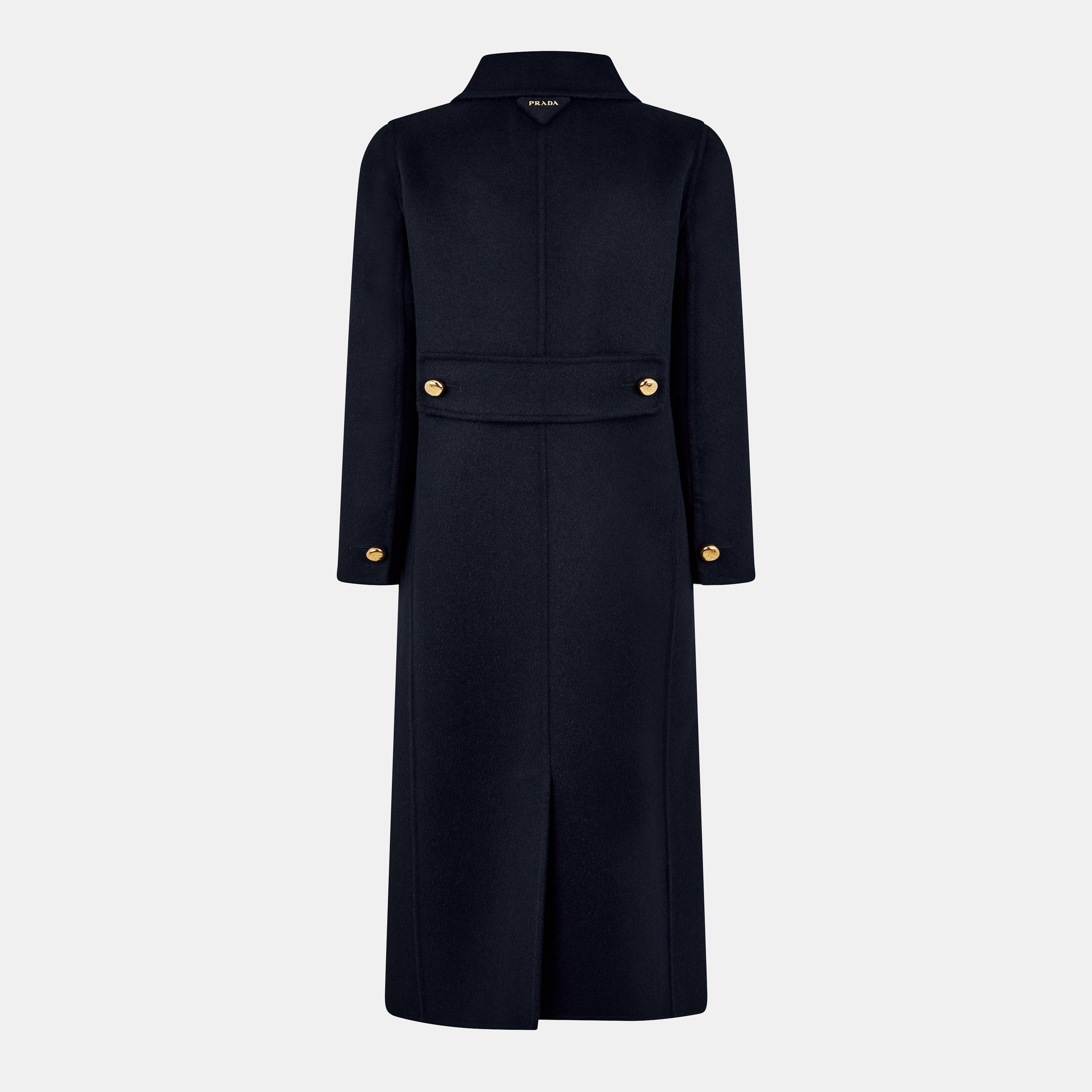 Bleu - Prada - Women's Cash Cashmere Calf Length Long Sleeve Overcoat - 2