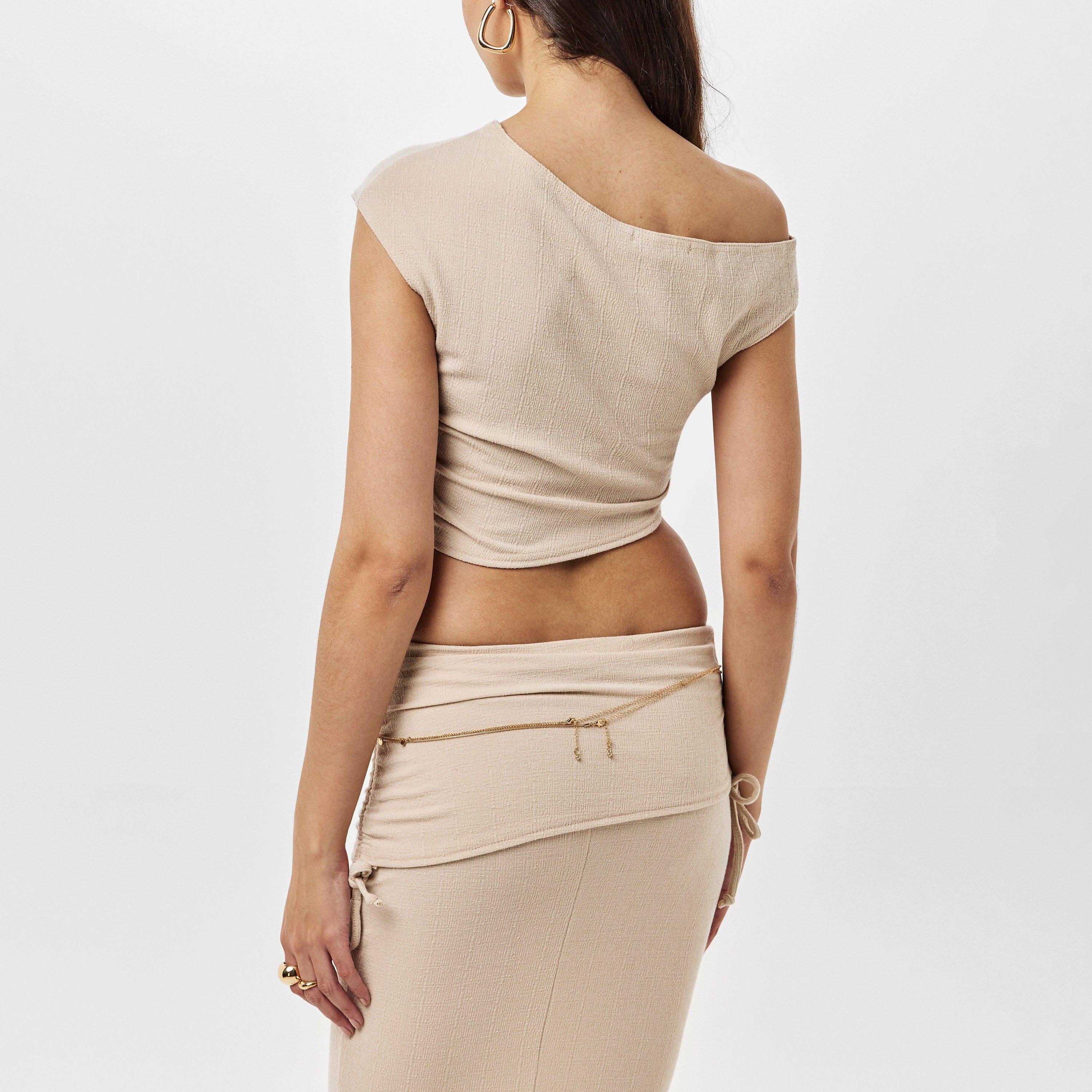 Beige - Missy Empire - Off The Shoulder Ruched Crop Top - 4