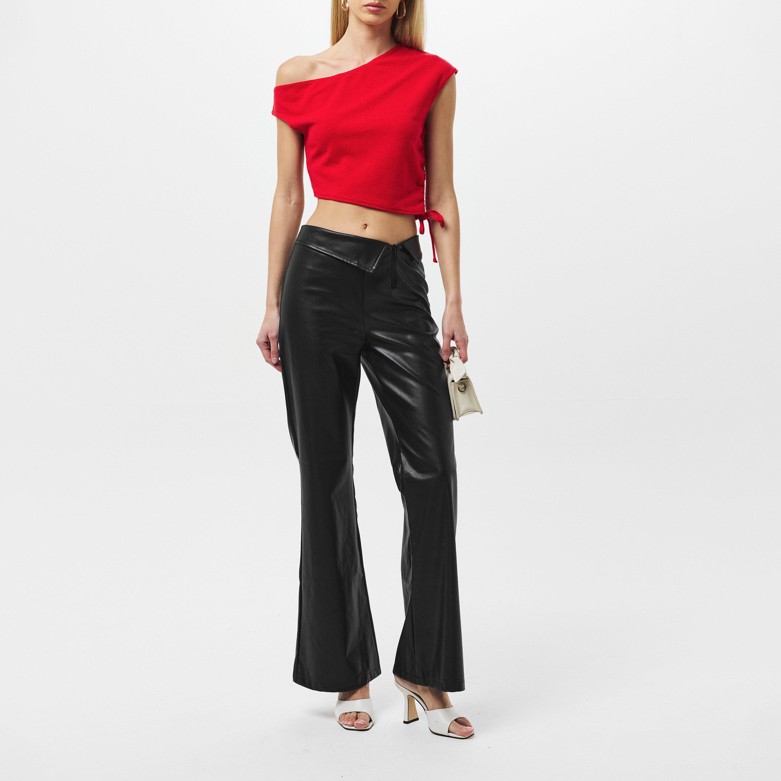 Red - Missy Empire - Off The Shoulder Ruched Crop Top - 4