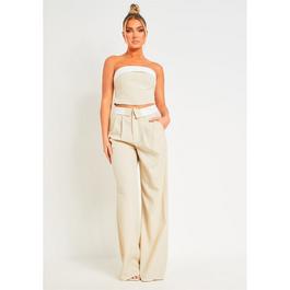 Missy Empire ME Fold Over Waist Wide Leg Trousers Womens