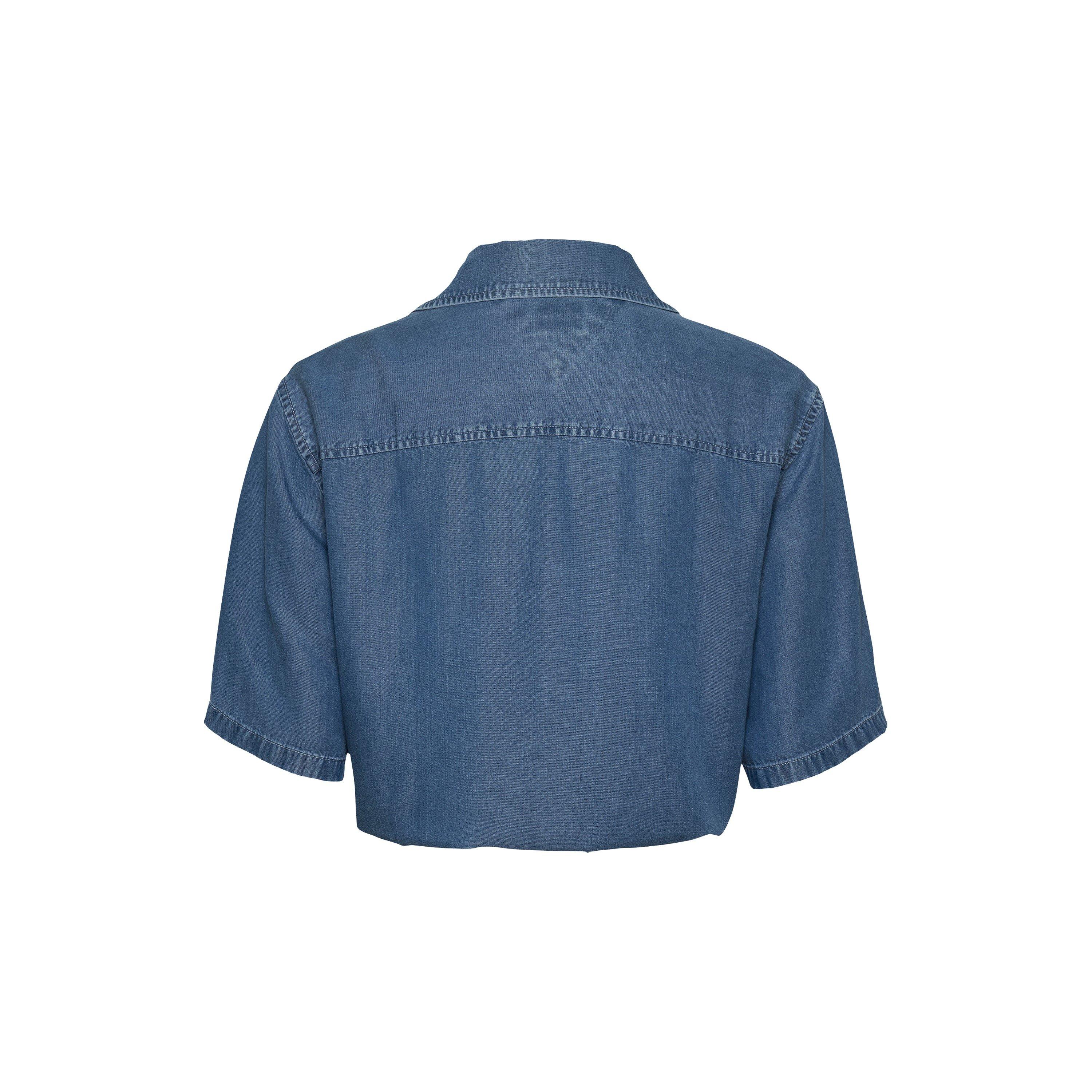 Denim Medium - Tommy Jeans - Women's Chambray Tie Short-Sleeve Plain Shirt - 2