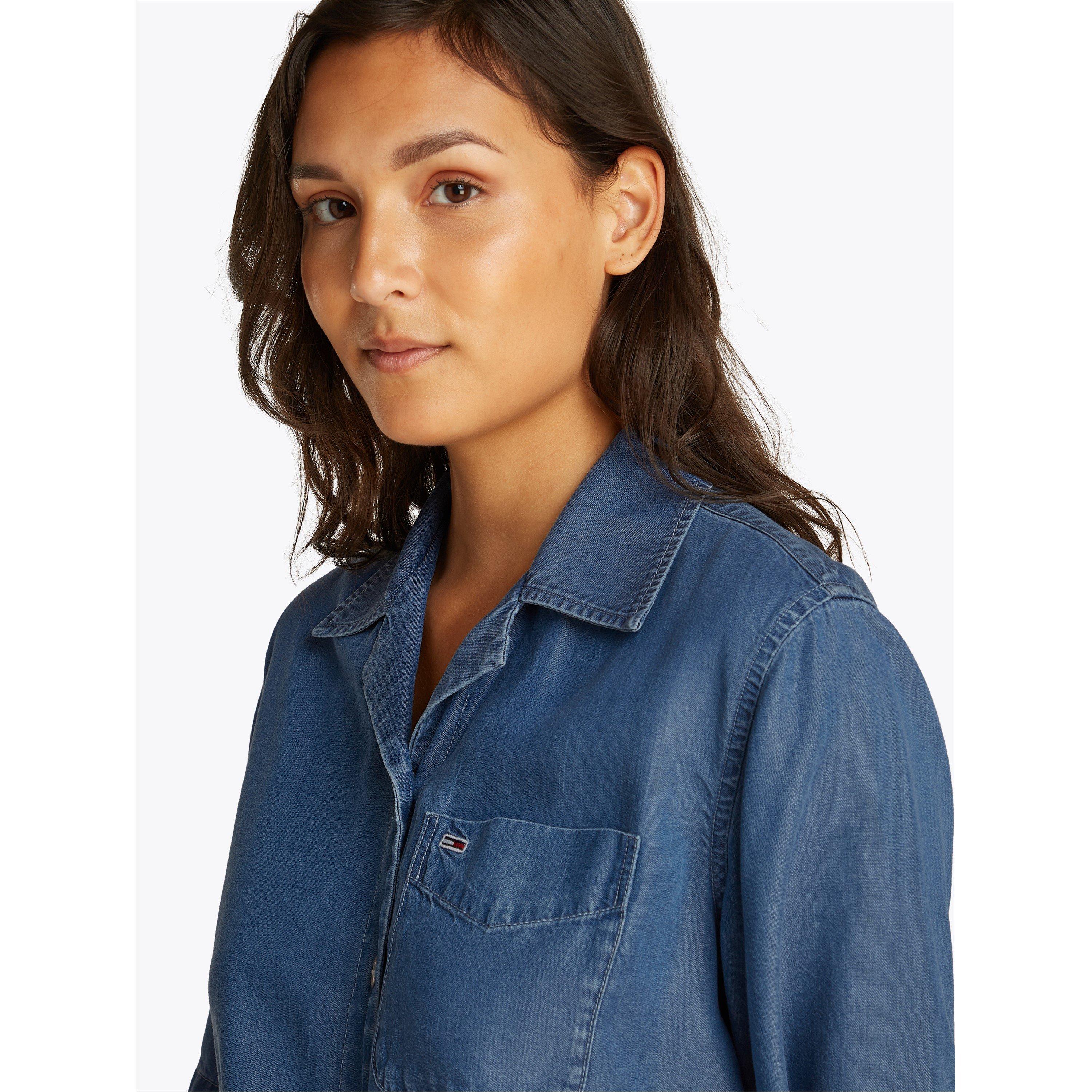 Denim Medium - Tommy Jeans - Women's Chambray Tie Short-Sleeve Plain Shirt - 4